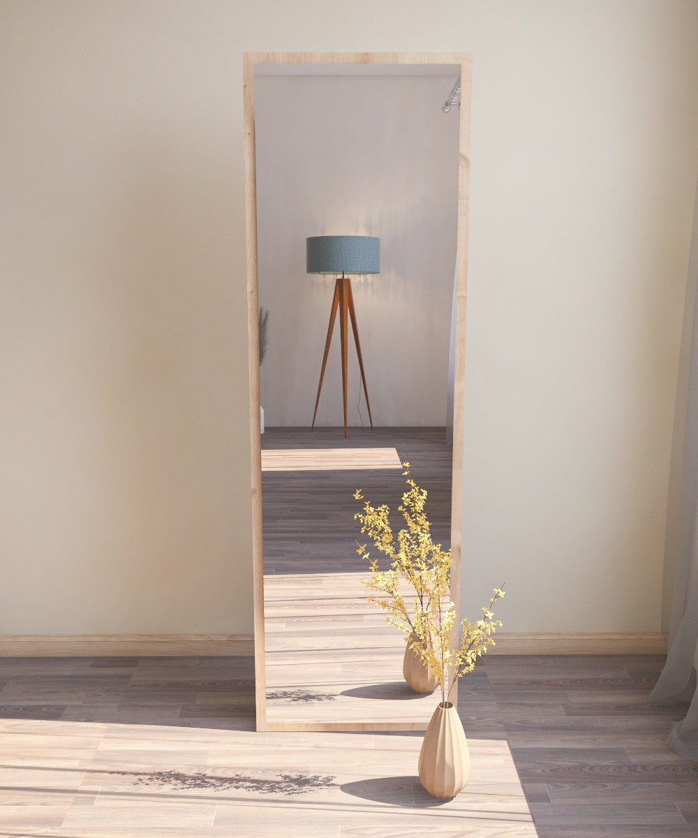Espelho de chão elegante, 50 cm x 160 cm, 100% MDF, Flotal-E ecológico, para montagem na parede, cor natural | Perfeito para decoração de casa e closets