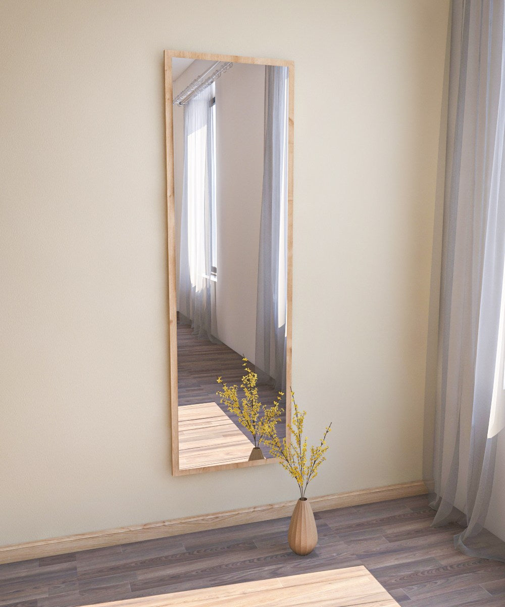 Espelho de chão elegante, 50 cm x 160 cm, 100% MDF, Flotal-E ecológico, para montagem na parede, cor natural | Perfeito para decoração de casa e closets