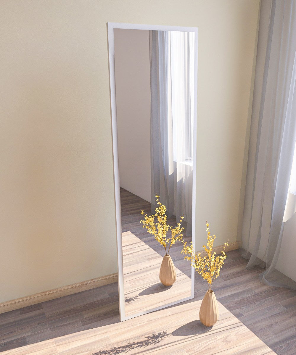 Espelho de chão elegante, 50 cm x 160 cm, 100% MDF, Flotal-E ecológico, montável na parede, design branco elegante para decoração moderna de casa