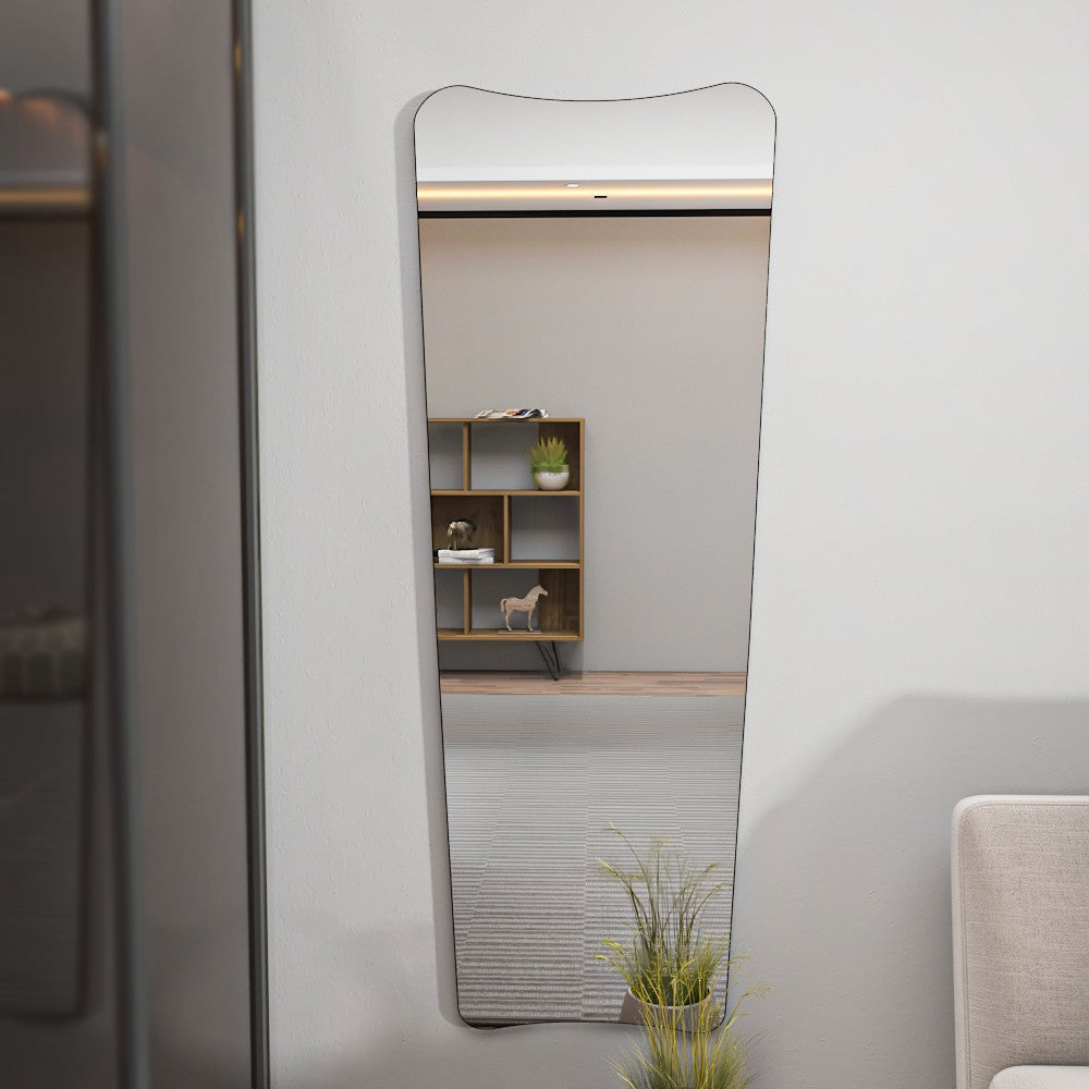 Espelho Cheval elegante, 55 cm x 150 cm, 100% MDF, espelho ecológico Flotal-E, para montagem na parede, design elegante transparente e preto para espaços modernos