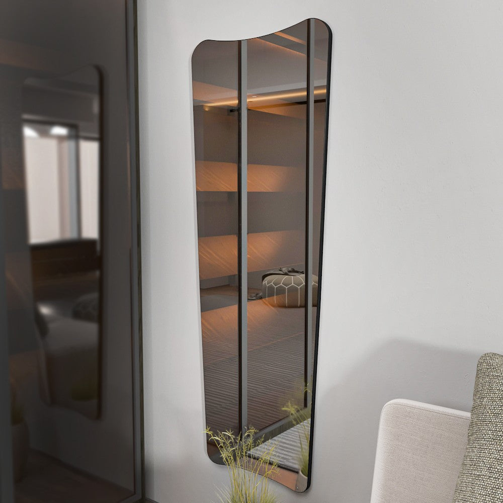 Espelho Cheval elegante, 55 cm x 150 cm, 100% MDF, espelho ecológico Flotal-E, para montagem na parede, design elegante transparente e preto para espaços modernos
