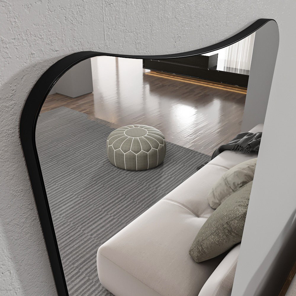 Espelho Cheval elegante, 55 cm x 150 cm, 100% MDF, espelho ecológico Flotal-E, para montagem na parede, design elegante transparente e preto para espaços modernos