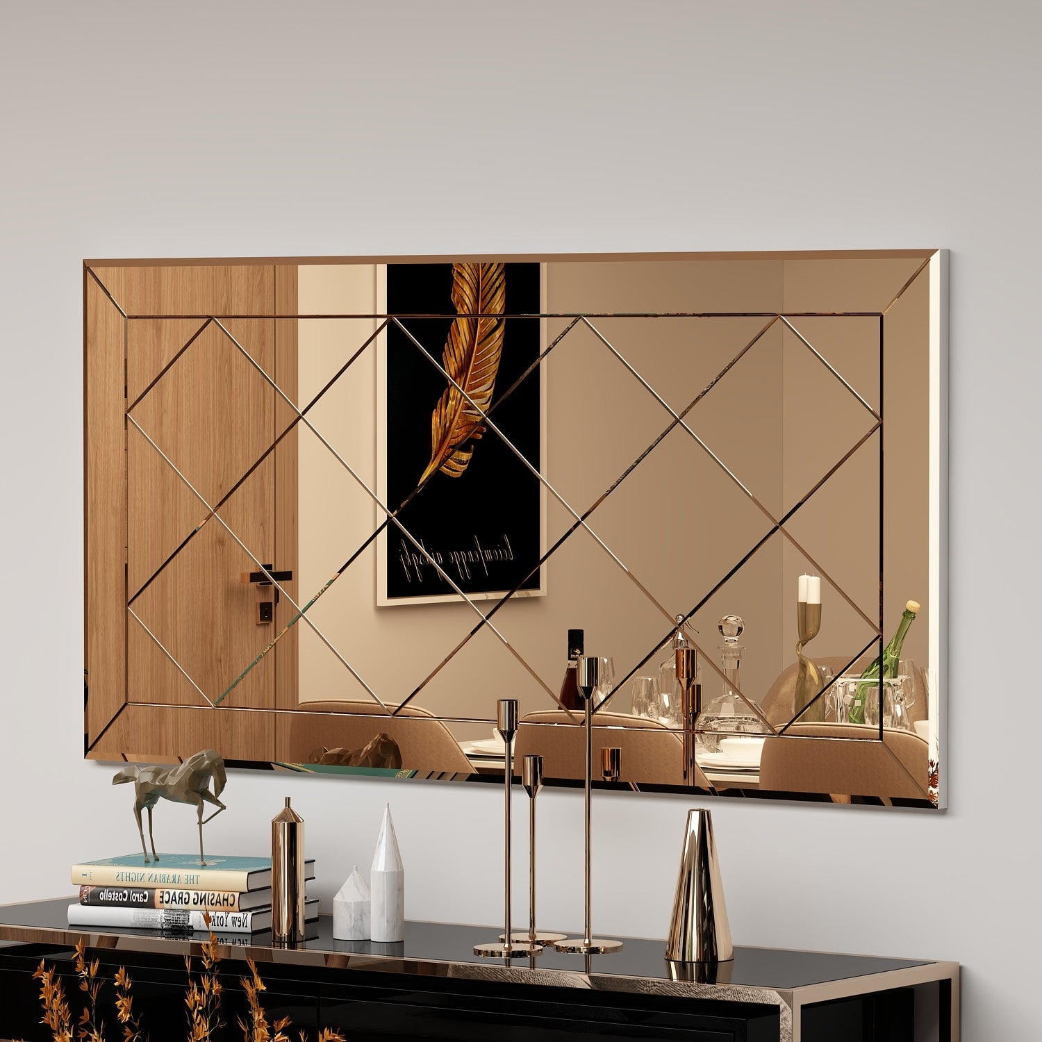 Espelho de parede elegante em bronze, 60 x 120 cm | 100% MDF, design ecológico Flotal-E | Perfeito para decoração de interiores e interiores modernos