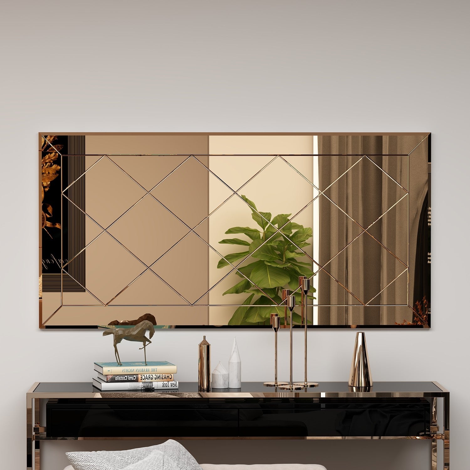 Espelho de parede elegante em bronze, 60 x 120 cm | 100% MDF, design ecológico Flotal-E | Perfeito para decoração de interiores e interiores modernos