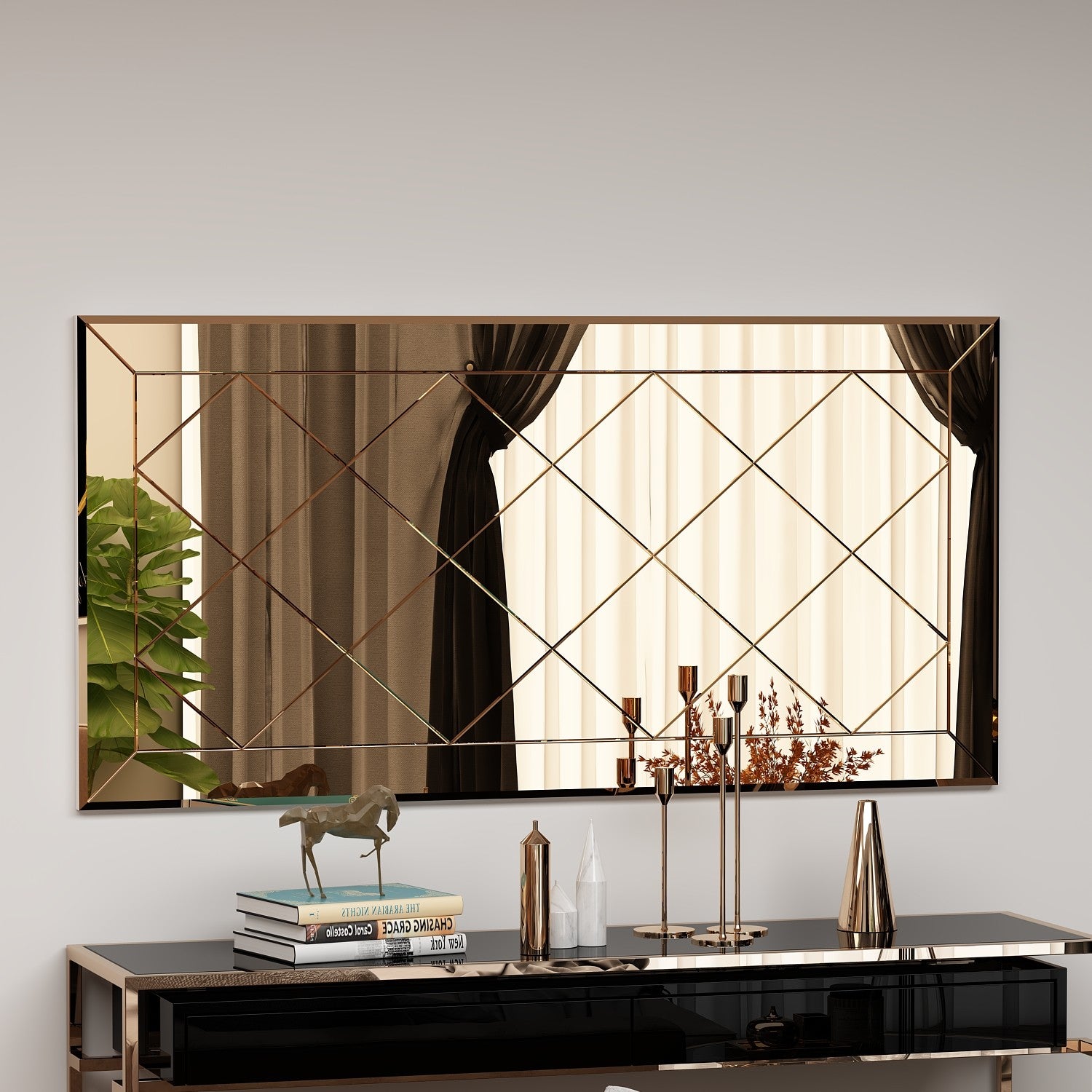 Espelho de parede elegante em bronze, 60 x 120 cm | 100% MDF, design ecológico Flotal-E | Perfeito para decoração de interiores e interiores modernos
