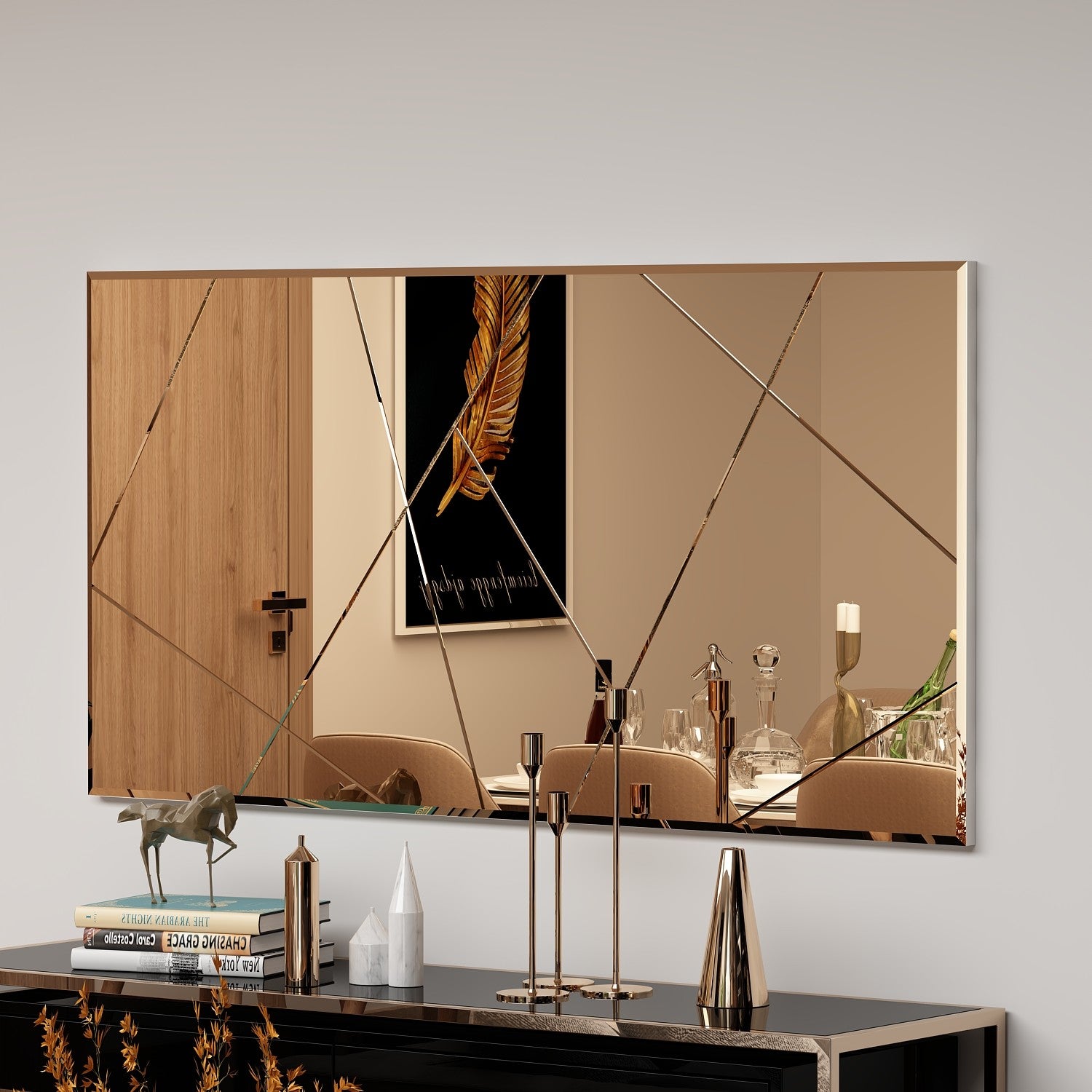 Espelho de parede elegante em bronze, 60 x 120 cm | 100% MDF, design ecológico Flotal-E | Perfeito para decoração de interiores e interiores modernos
