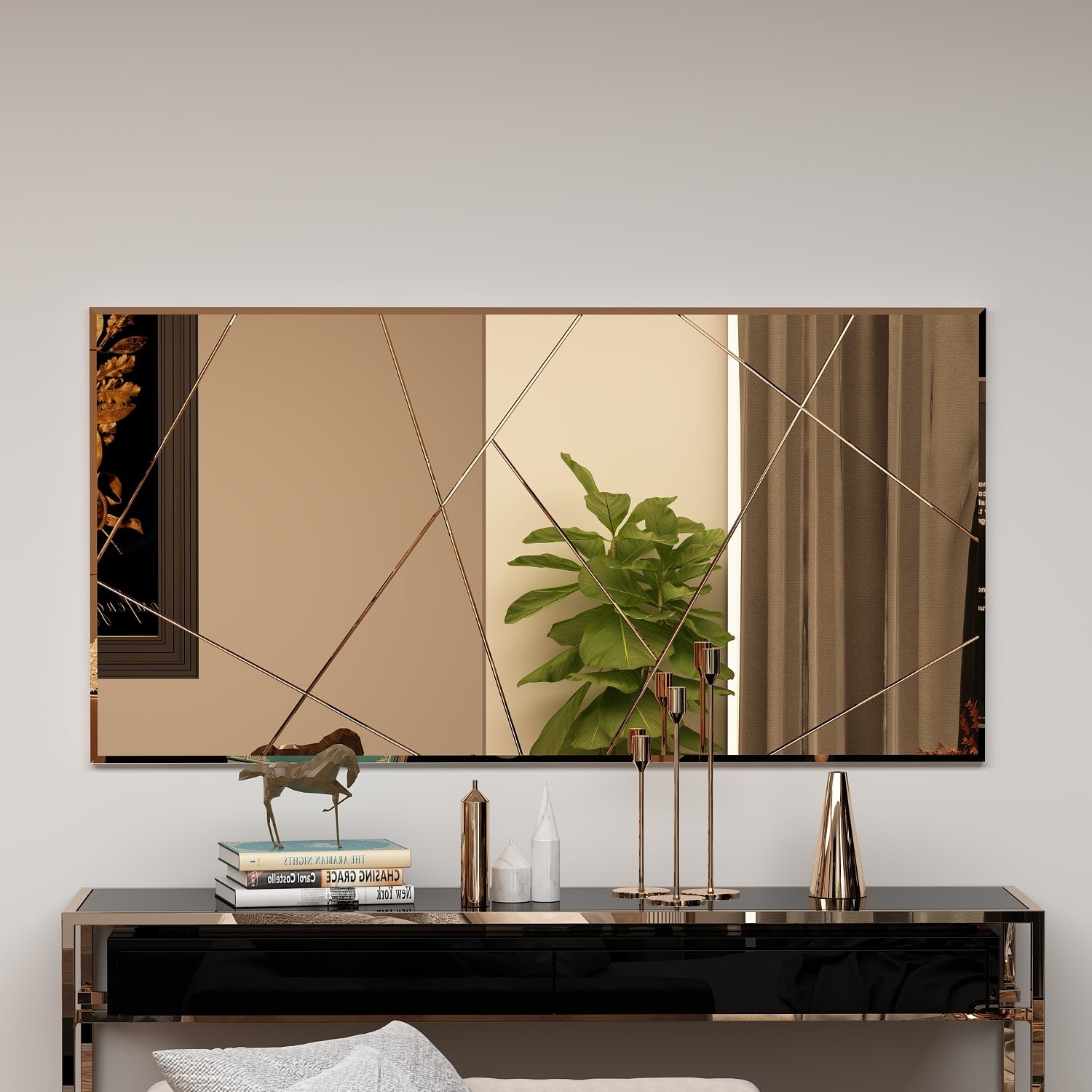 Espelho de parede elegante em bronze, 60 x 120 cm | 100% MDF, design ecológico Flotal-E | Perfeito para decoração de interiores e interiores modernos