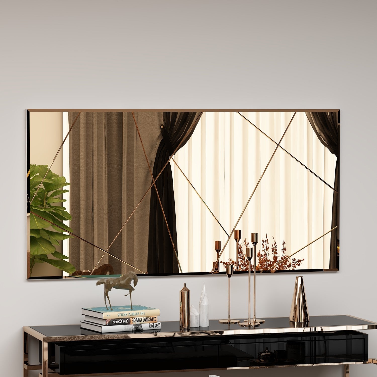 Espelho de parede elegante em bronze, 60 x 120 cm | 100% MDF, design ecológico Flotal-E | Perfeito para decoração de interiores e interiores modernos