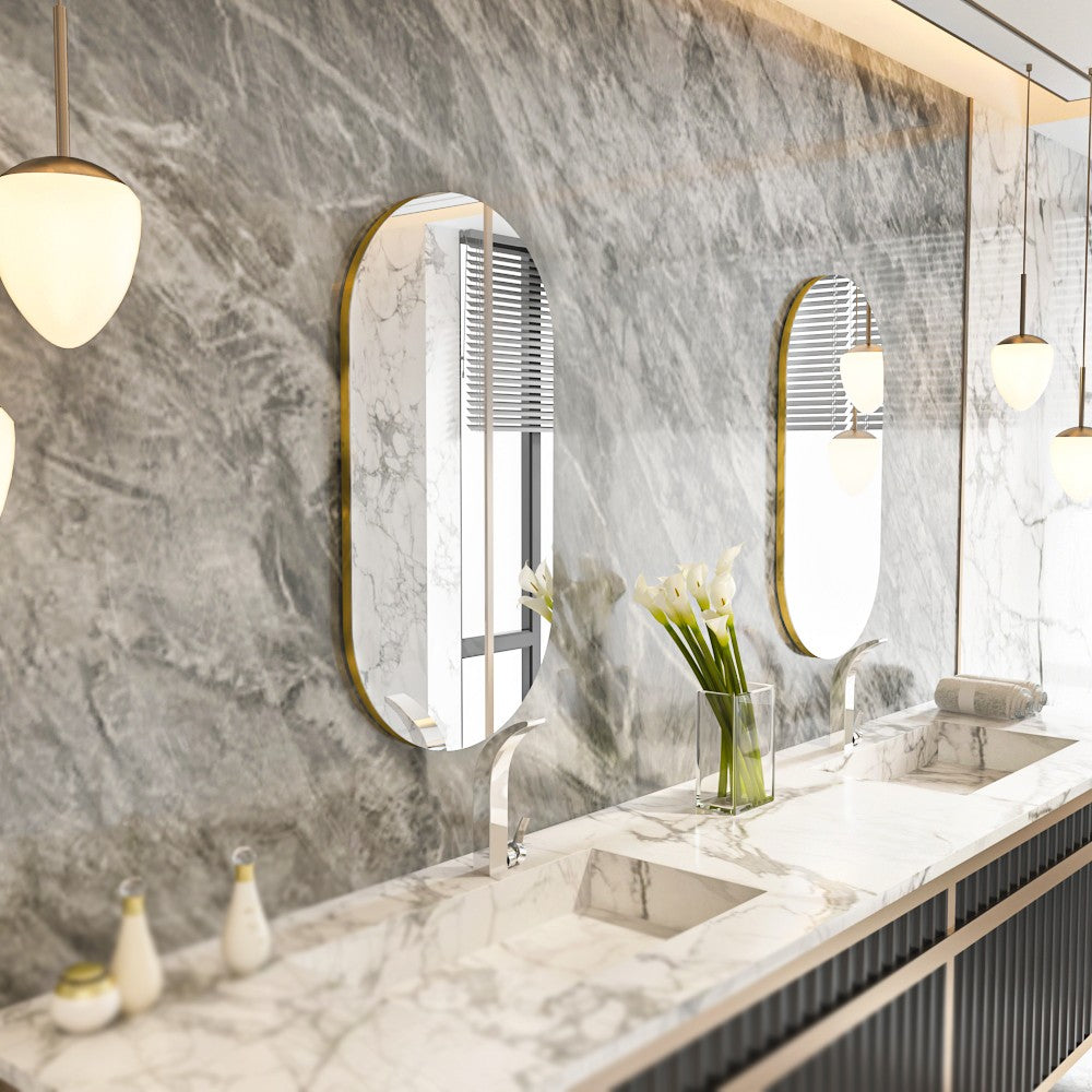 Espelho de Parede Elegante, 45 x 85 cm, 100% MDF, Design Ecológico Flotal-E, Acabamento Transparente e Dourado | Perfeito para Decoração Moderna