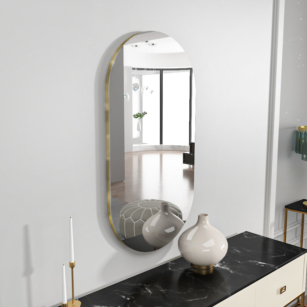 Espelho de Parede Elegante, 45 x 85 cm, 100% MDF, Design Ecológico Flotal-E, Acabamento Transparente e Dourado | Perfeito para Decoração Moderna