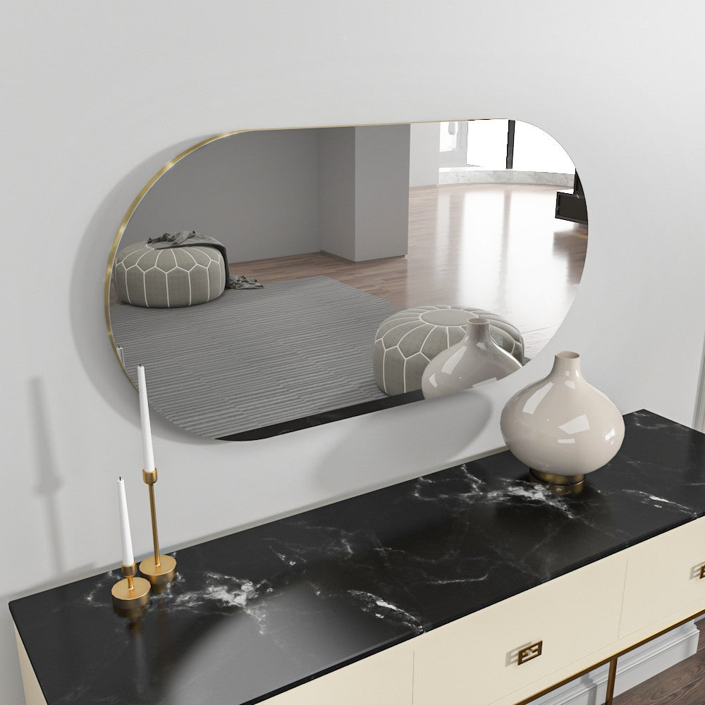 Espelho de Parede Elegante, 45 x 85 cm, 100% MDF, Design Ecológico Flotal-E, Acabamento Transparente e Dourado | Perfeito para Decoração Moderna