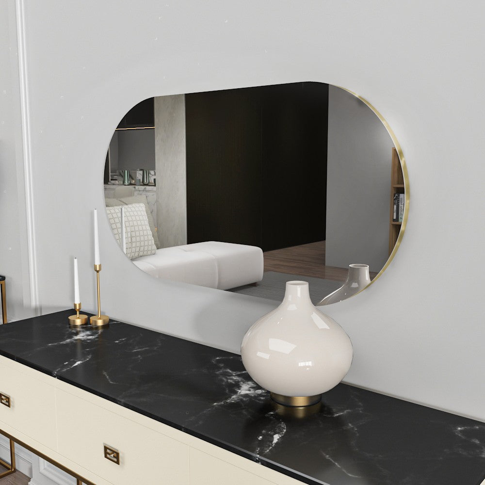 Espelho de Parede Elegante, 45 x 85 cm, 100% MDF, Design Ecológico Flotal-E, Acabamento Transparente e Dourado | Perfeito para Decoração Moderna