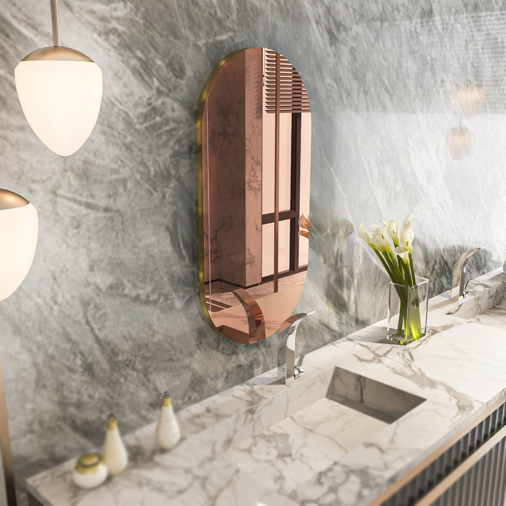Espelho de parede elegante, 45 x 85 cm, bronze e dourado | 100% MDF, design ecológico Flotal-E | Perfeito para decoração moderna de casas e entradas