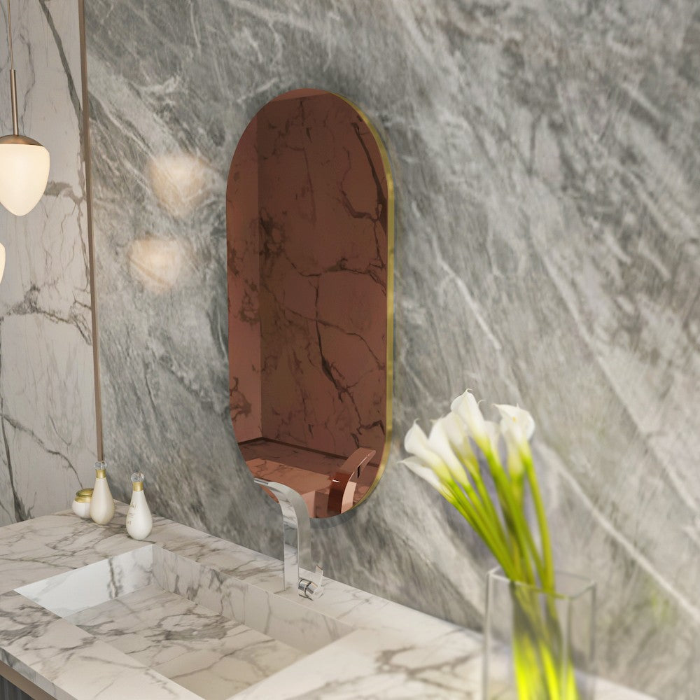 Espelho de parede elegante, 45 x 85 cm, bronze e dourado | 100% MDF, design ecológico Flotal-E | Perfeito para decoração moderna de casas e entradas