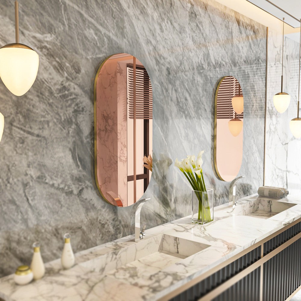 Espelho de parede elegante, 45 x 85 cm, bronze e dourado | 100% MDF, design ecológico Flotal-E | Perfeito para decoração moderna de casas e entradas