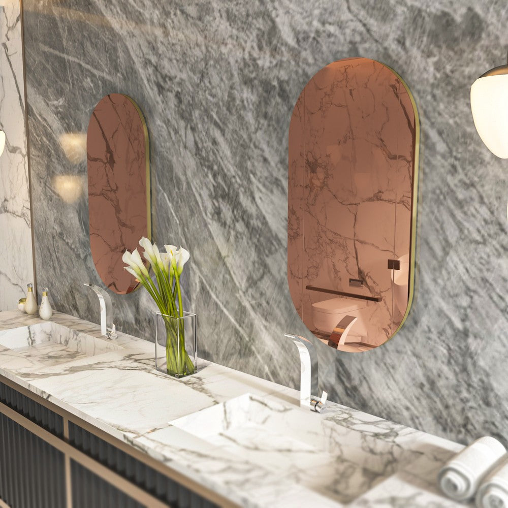 Espelho de parede elegante, 45 x 85 cm, bronze e dourado | 100% MDF, design ecológico Flotal-E | Perfeito para decoração moderna de casas e entradas