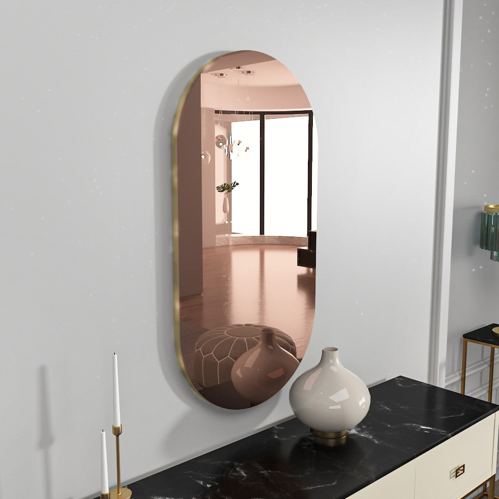 Espelho de parede elegante, 45 x 85 cm, bronze e dourado | 100% MDF, design ecológico Flotal-E | Perfeito para decoração moderna de casas e entradas