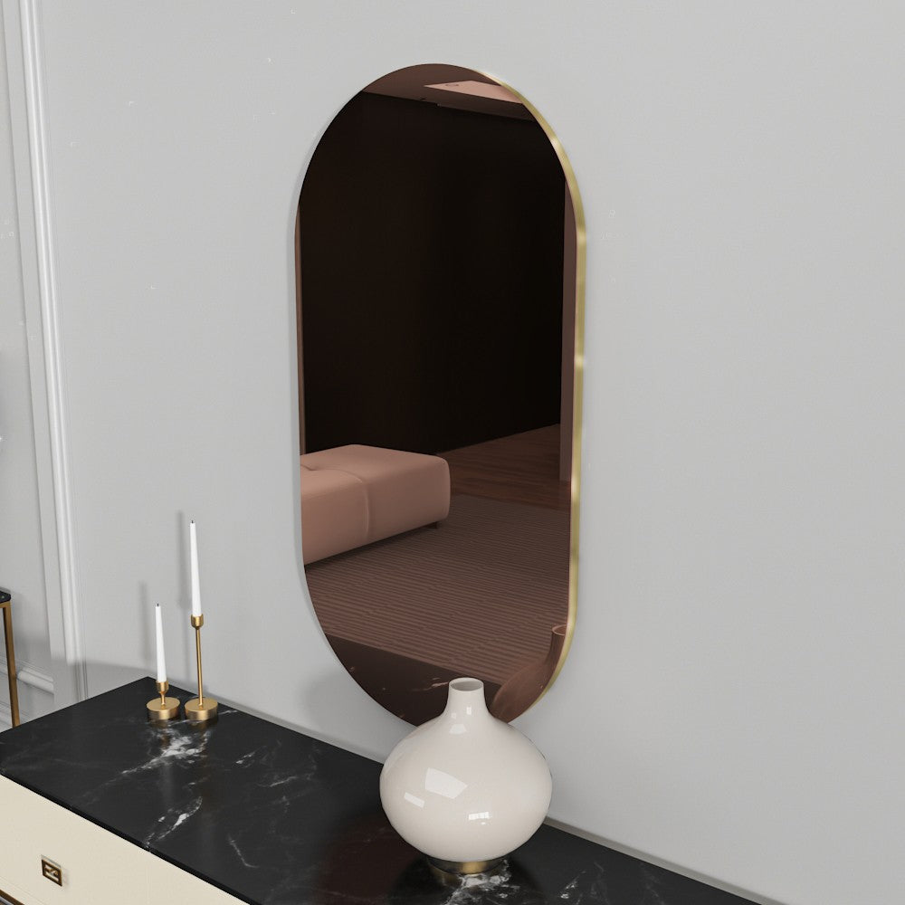 Espelho de parede elegante, 45 x 85 cm, bronze e dourado | 100% MDF, design ecológico Flotal-E | Perfeito para decoração moderna de casas e entradas