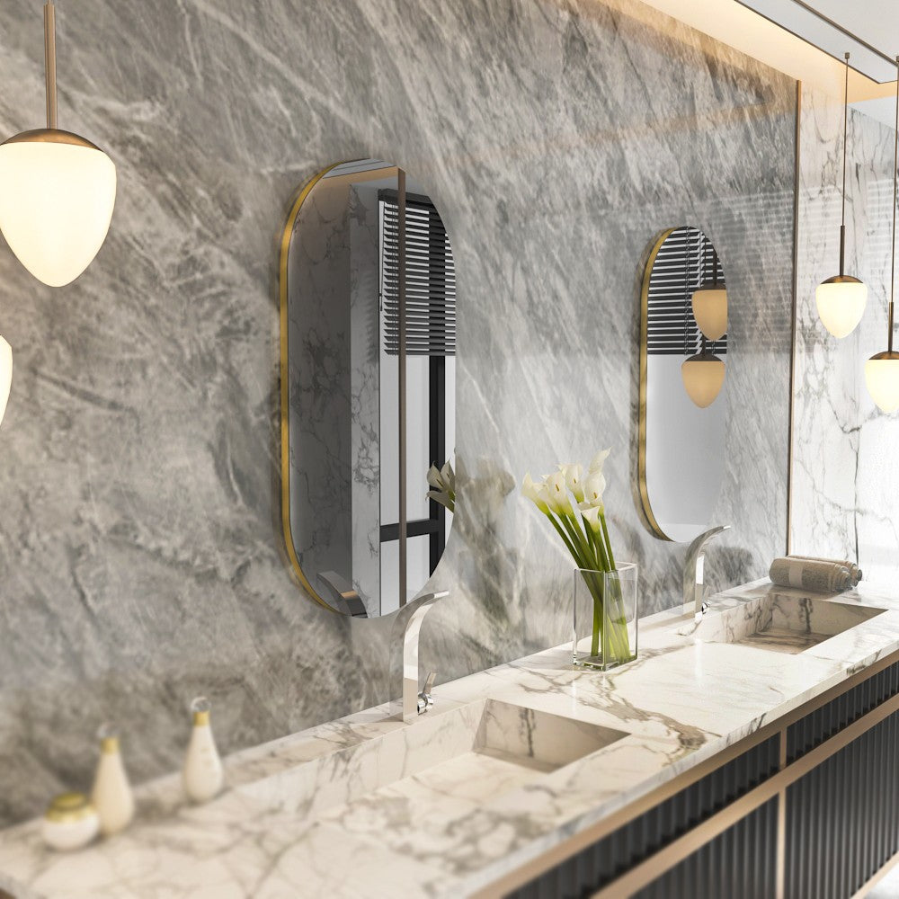 Espelho de parede elegante, cinza escuro e dourado, 45 x 85 x 2,2 cm | 100% MDF, design ecológico Flotal-E | Perfeito para decoração moderna