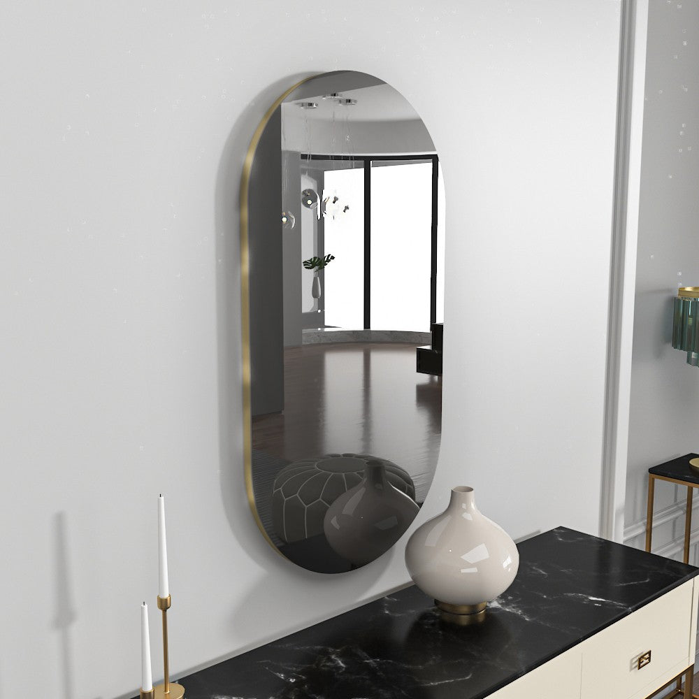 Espelho de parede elegante, cinza escuro e dourado, 45 x 85 x 2,2 cm | 100% MDF, design ecológico Flotal-E | Perfeito para decoração moderna