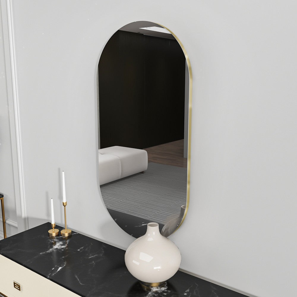 Espelho de parede elegante, cinza escuro e dourado, 45 x 85 x 2,2 cm | 100% MDF, design ecológico Flotal-E | Perfeito para decoração moderna