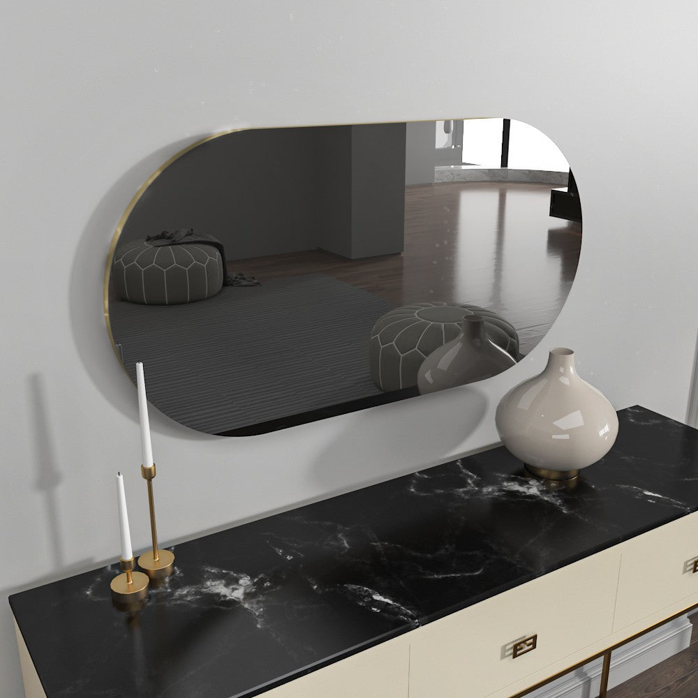 Espelho de parede elegante, cinza escuro e dourado, 45 x 85 x 2,2 cm | 100% MDF, design ecológico Flotal-E | Perfeito para decoração moderna