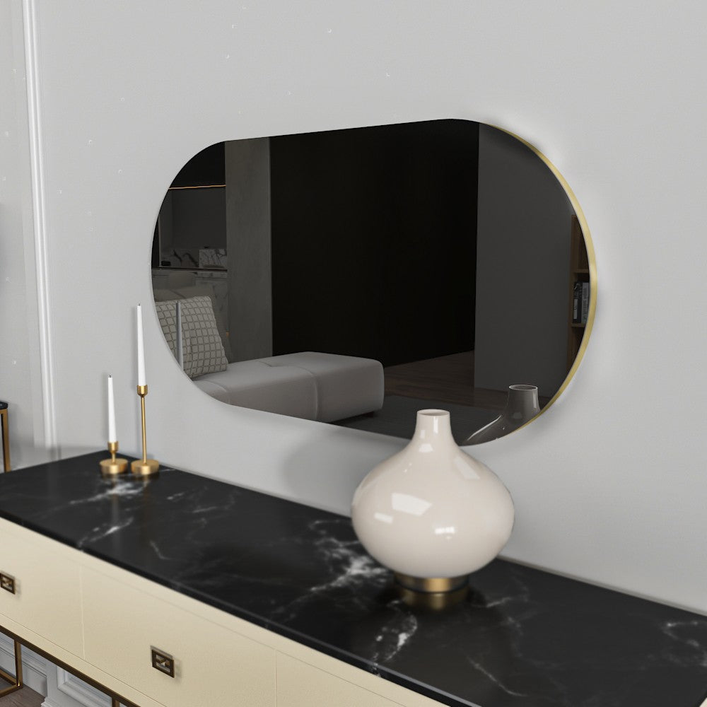 Espelho de parede elegante, cinza escuro e dourado, 45 x 85 x 2,2 cm | 100% MDF, design ecológico Flotal-E | Perfeito para decoração moderna