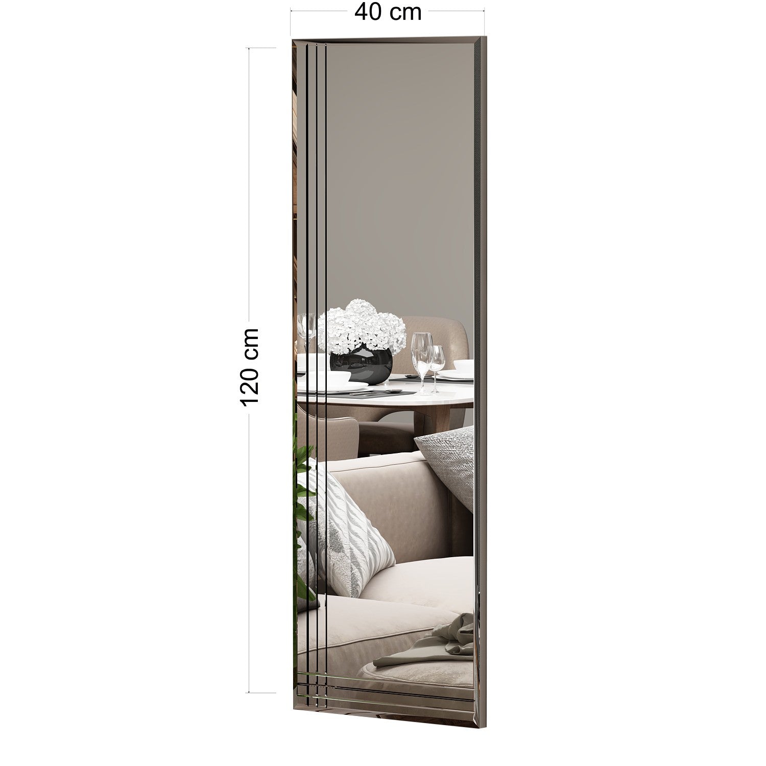 Espelho de parede elegante, 40 x 120 cm, 100% MDF, design ecológico Flotal-E, acabamento transparente elegante | Perfeito para decoração moderna