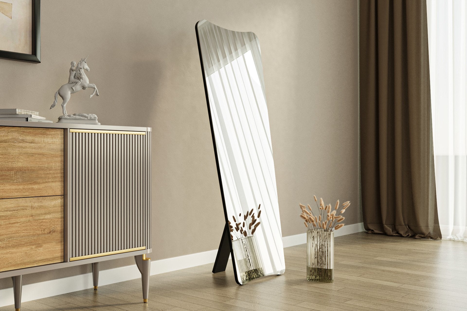Espelho de parede elegante preto, 55 x 150 x 2,2 cm | 100% MDF, design ecológico Flotal-E | Perfeito para decoração e espaços modernos