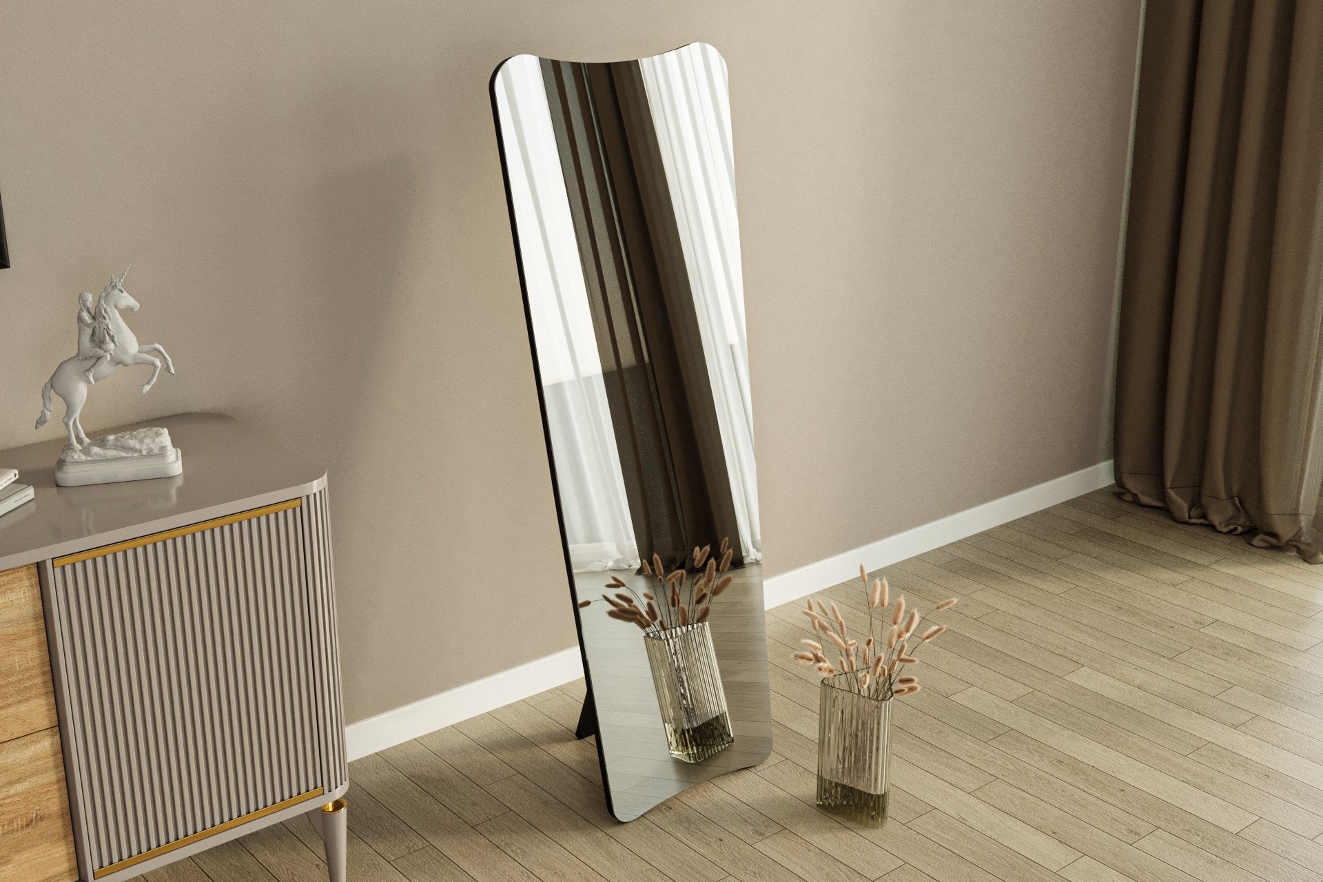Espelho de parede elegante preto, 55 x 150 x 2,2 cm | 100% MDF, design ecológico Flotal-E | Perfeito para decoração e espaços modernos