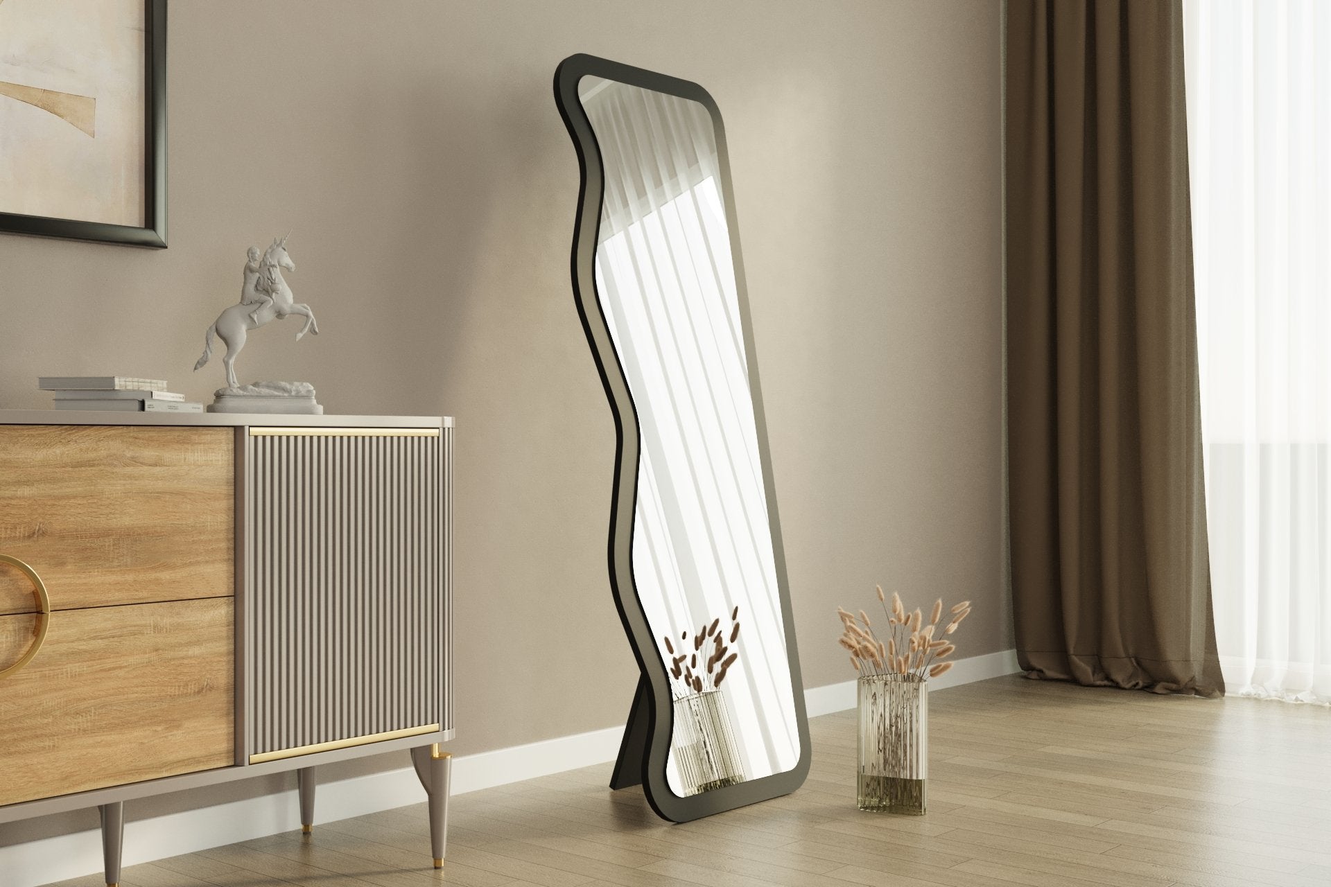 Espelho de parede elegante preto, 50 x 160 cm | 100% MDF, design ecológico Flotal-E | Perfeito para decoração moderna e espaços elegantes
