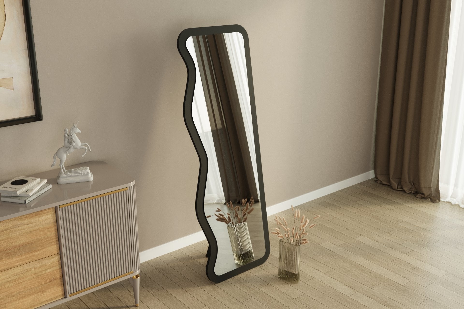 Espelho de parede elegante preto, 50 x 160 cm | 100% MDF, design ecológico Flotal-E | Perfeito para decoração moderna e espaços elegantes