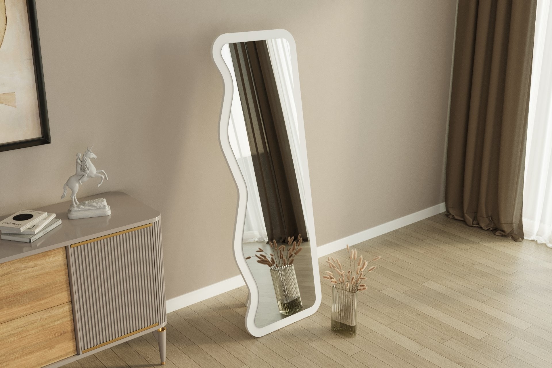 Espelho de parede elegante, 50 x 160 cm, 100% MDF, design ecológico Flotal-E, acabamento branco elegante | Perfeito para decoração e espaços modernos