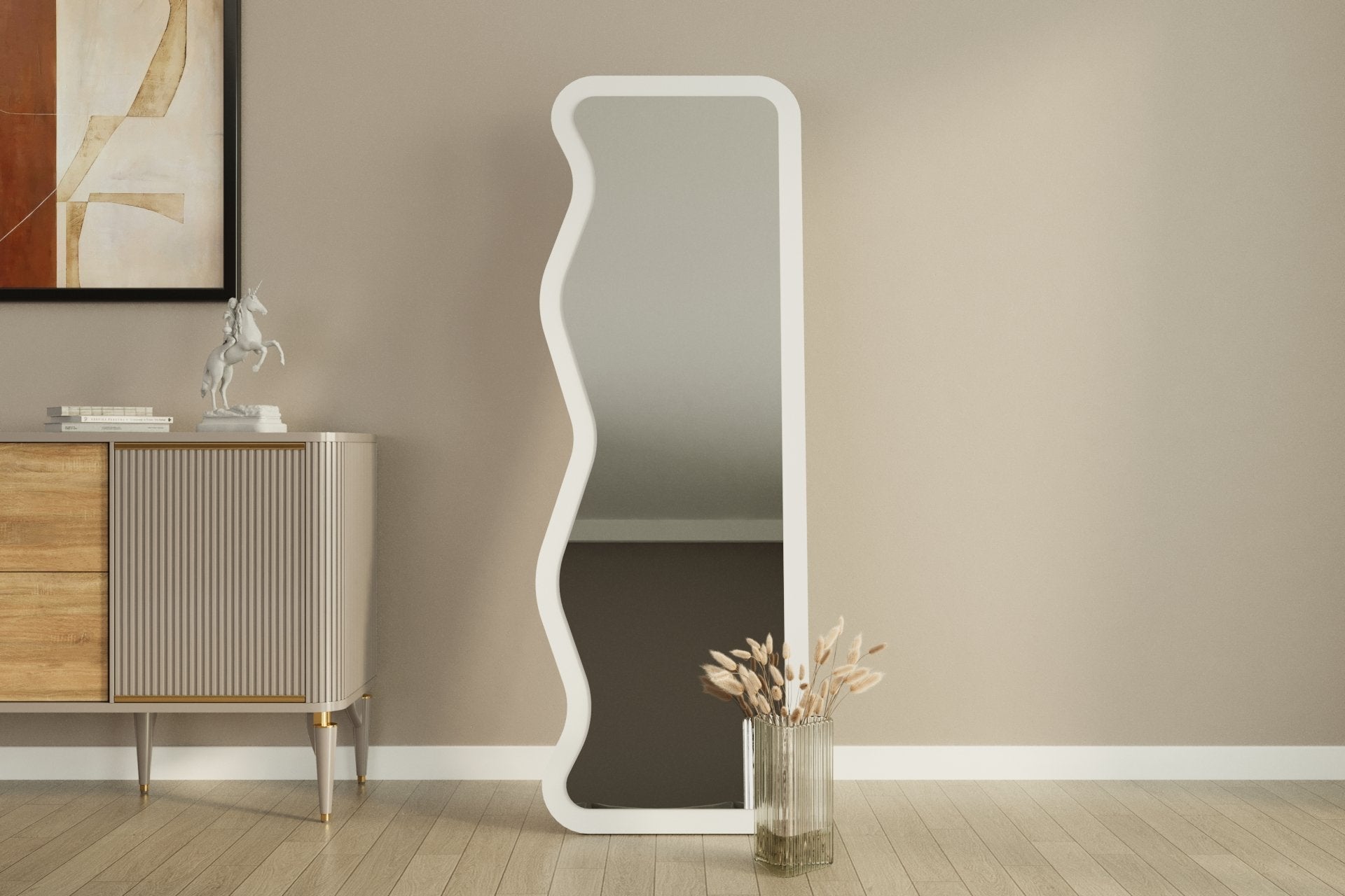Espelho de parede elegante, 50 x 160 cm, 100% MDF, design ecológico Flotal-E, acabamento branco elegante | Perfeito para decoração e espaços modernos