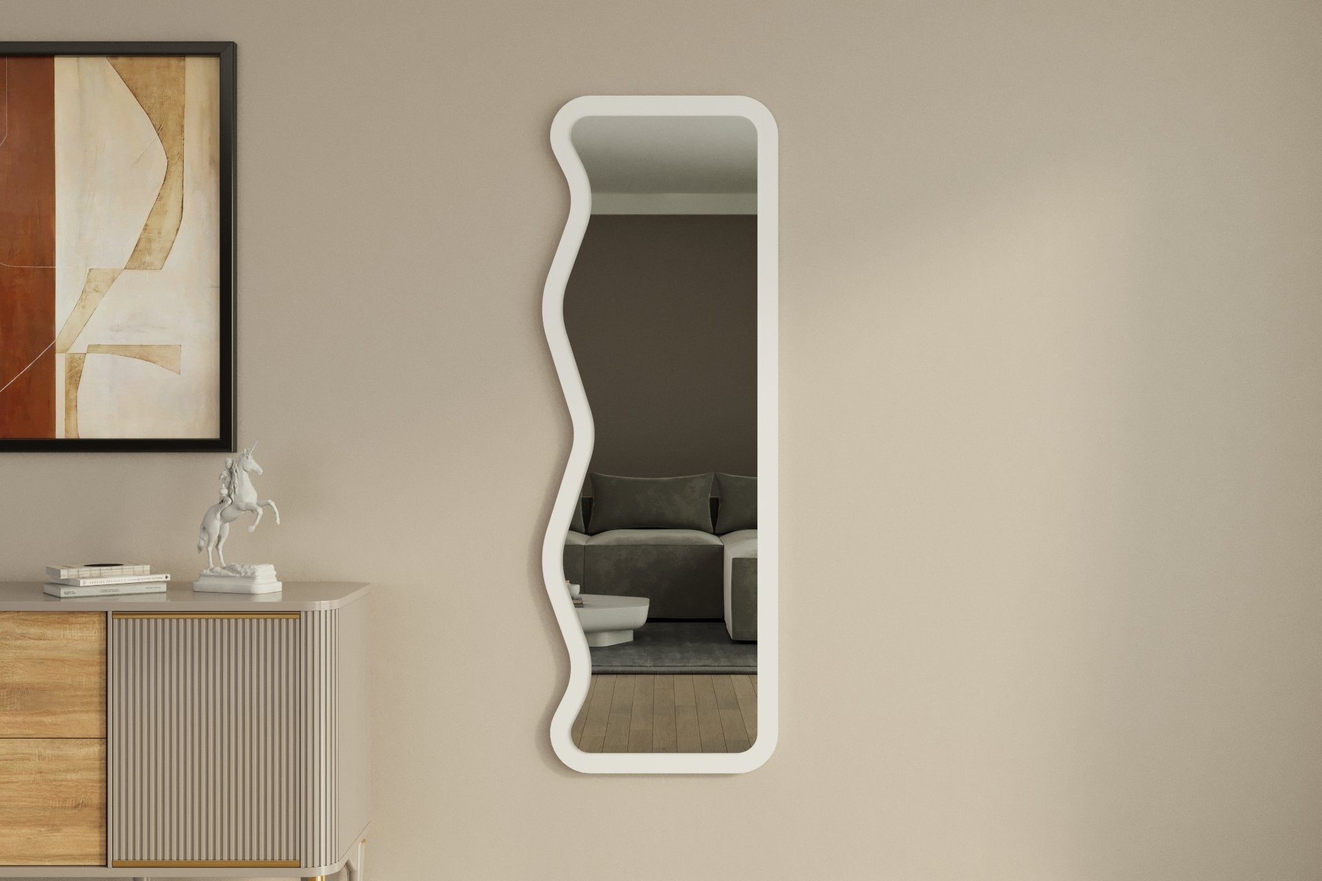 Espelho de parede elegante, 50 x 160 cm, 100% MDF, design ecológico Flotal-E, acabamento branco elegante | Perfeito para decoração e espaços modernos