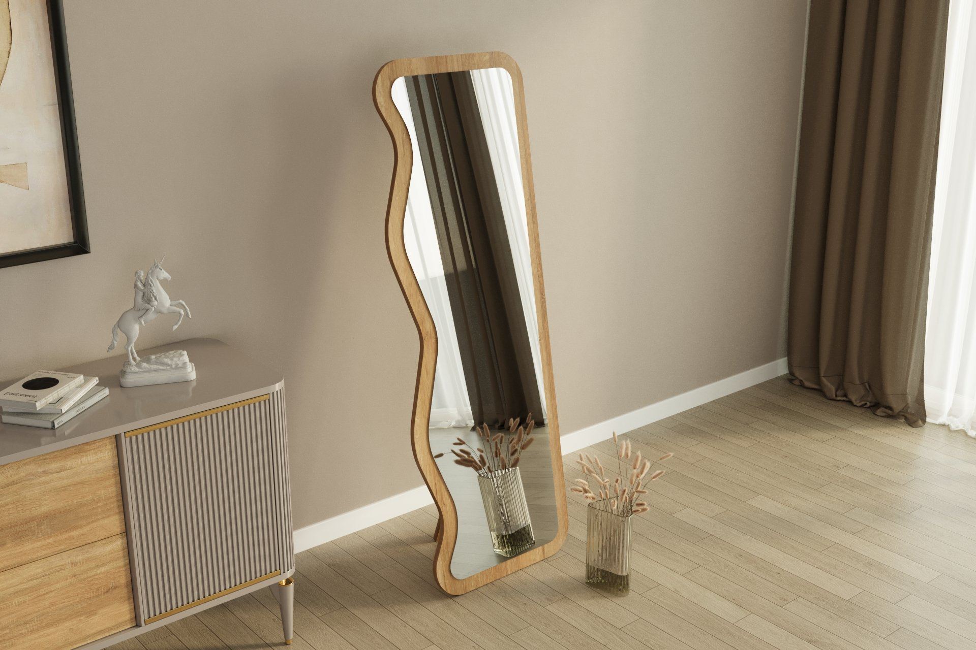 Espelho de parede elegante, 50 x 160 cm, 100% MDF, design ecológico Flotal-E, cor natural | Perfeito para decoração de casa e espaços modernos