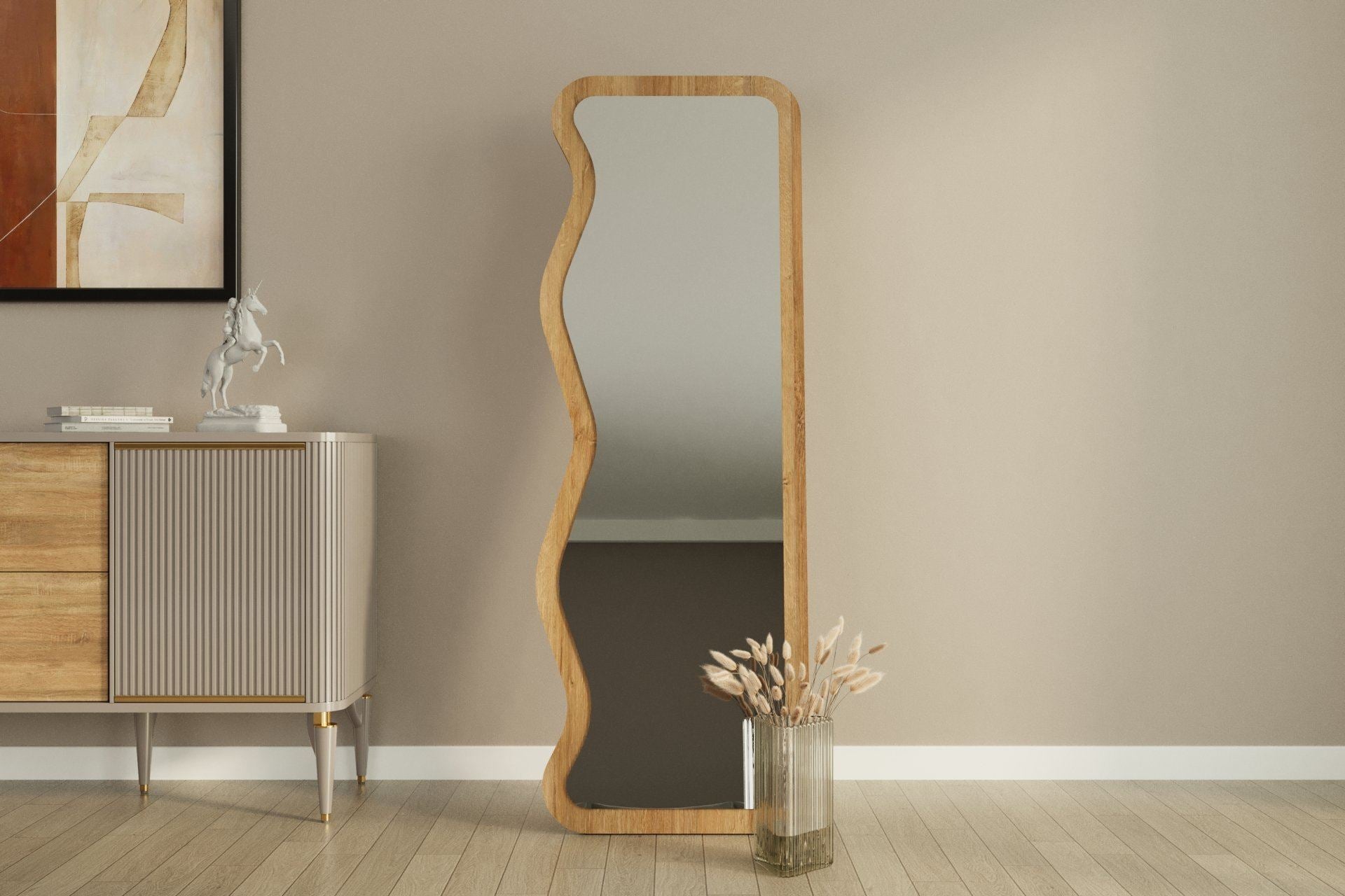 Espelho de parede elegante, 50 x 160 cm, 100% MDF, design ecológico Flotal-E, cor natural | Perfeito para decoração de casa e espaços modernos