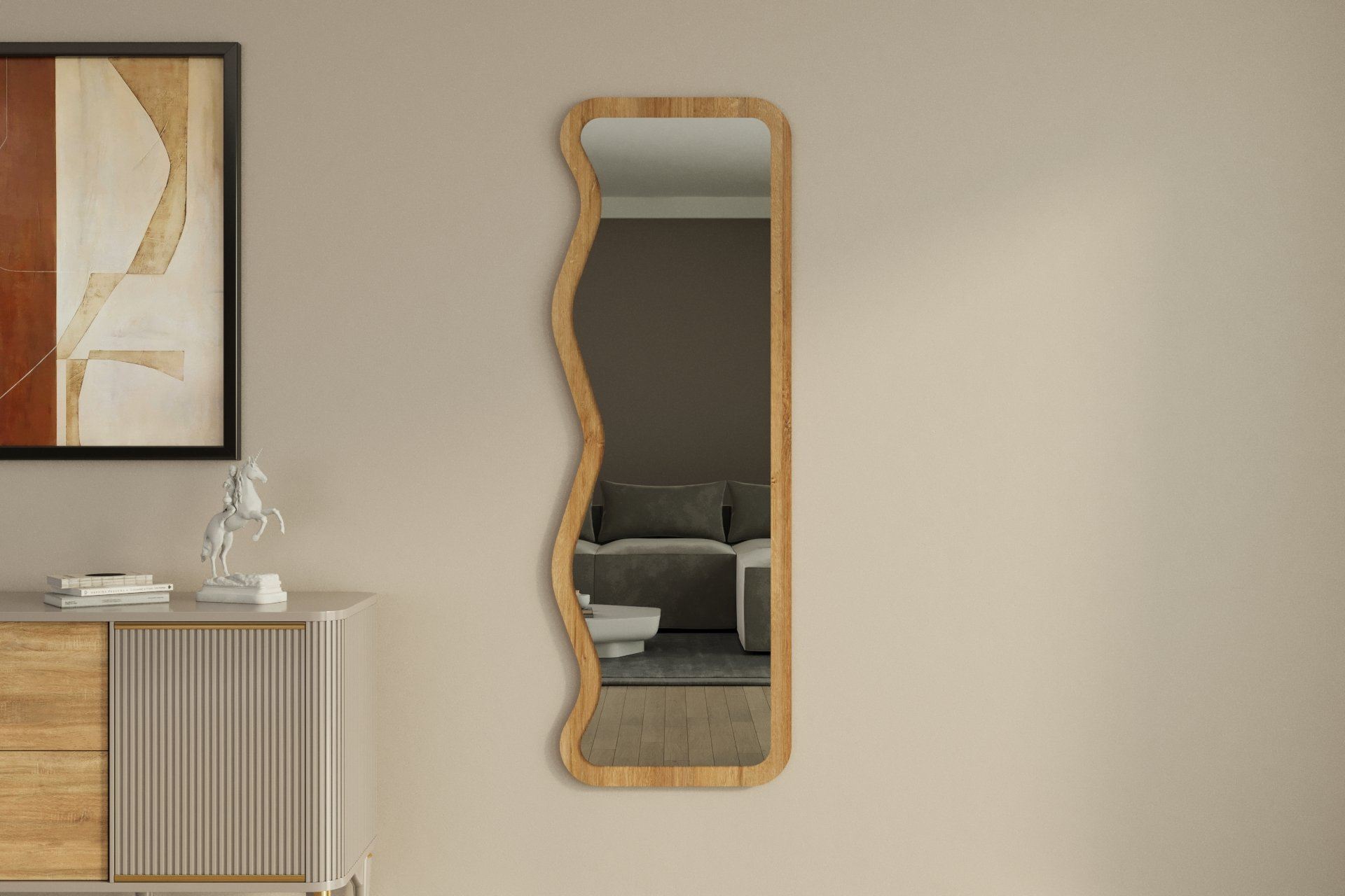 Espelho de parede elegante, 50 x 160 cm, 100% MDF, design ecológico Flotal-E, cor natural | Perfeito para decoração de casa e espaços modernos