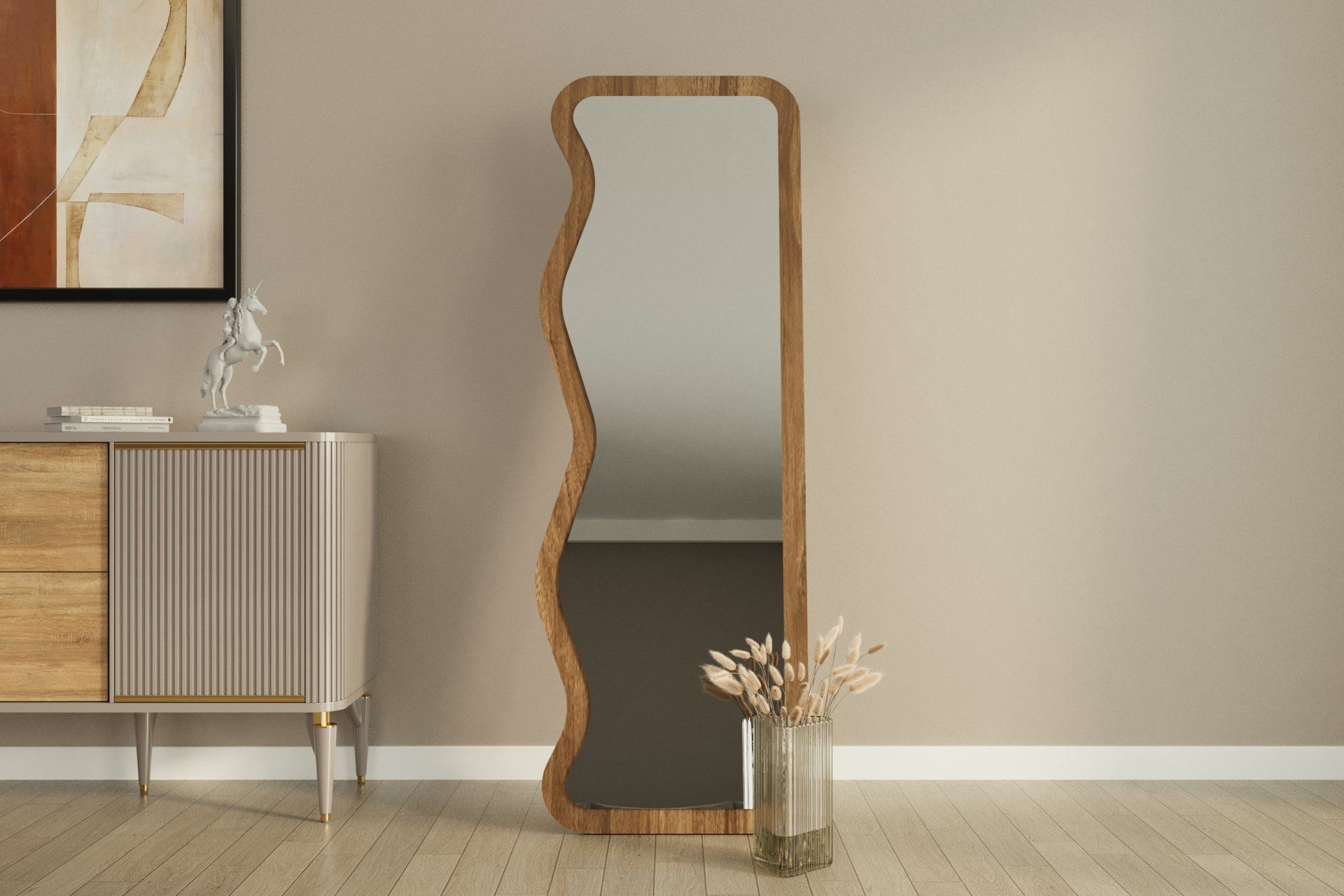 Espelho de parede elegante em nogueira, 50 x 160 x 2,2 cm | 100% MDF, Flotal-E ecológico | Decoração elegante para casa, perfeito para sala de estar e hall de entrada