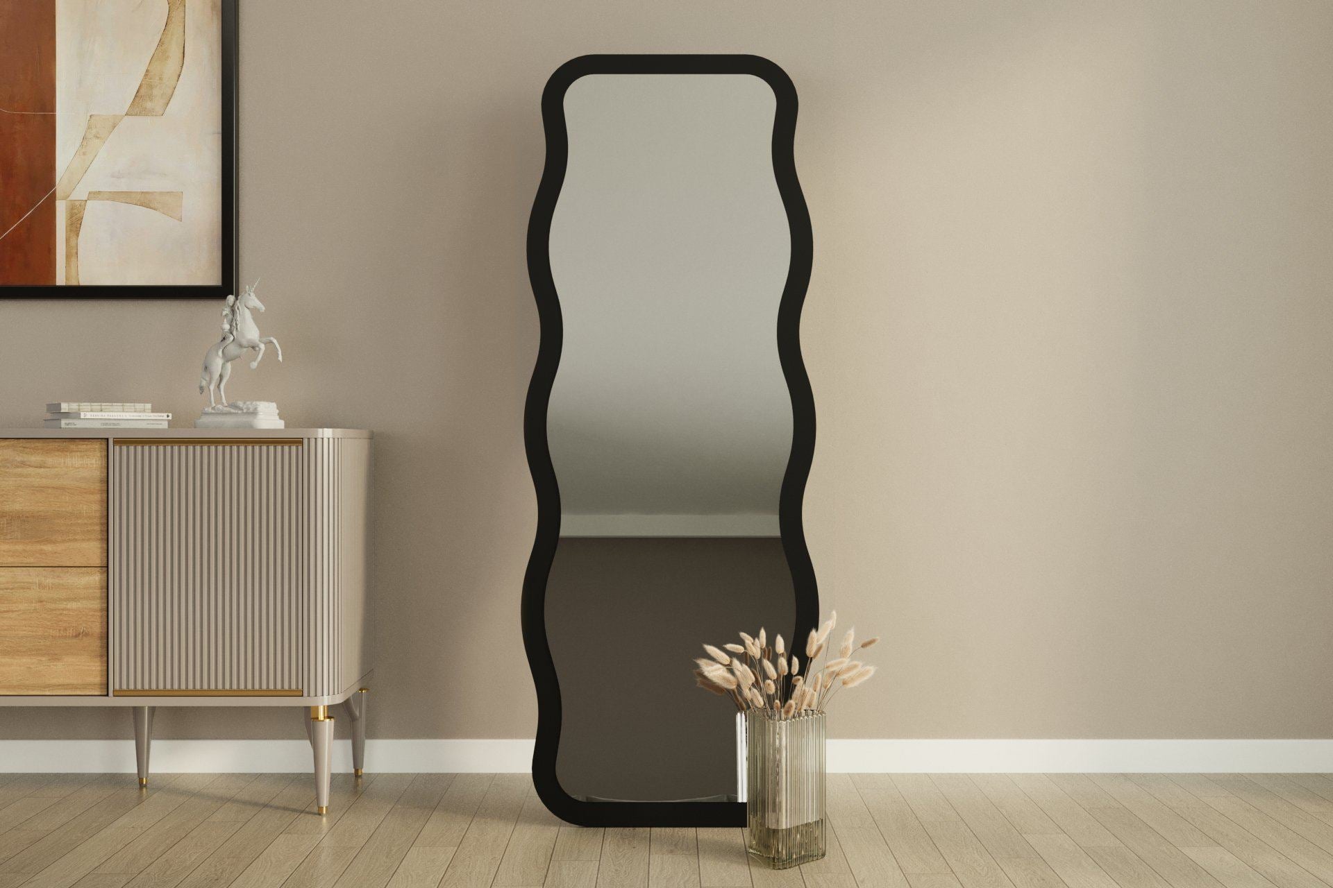 Espelho de parede elegante preto, 50 x 160 cm | 100% MDF, design ecológico Flotal-E | Perfeito para decoração moderna e espaços elegantes