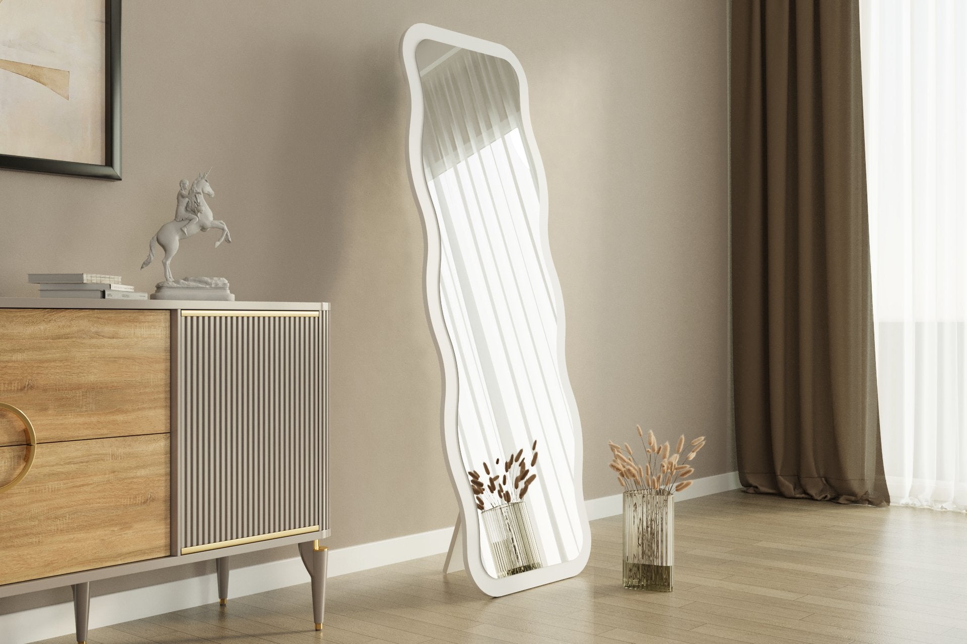 Espelho de parede elegante, 50 x 160 cm, 100% MDF, design ecológico Flotal-E, acabamento branco elegante | Perfeito para decoração e espaços modernos