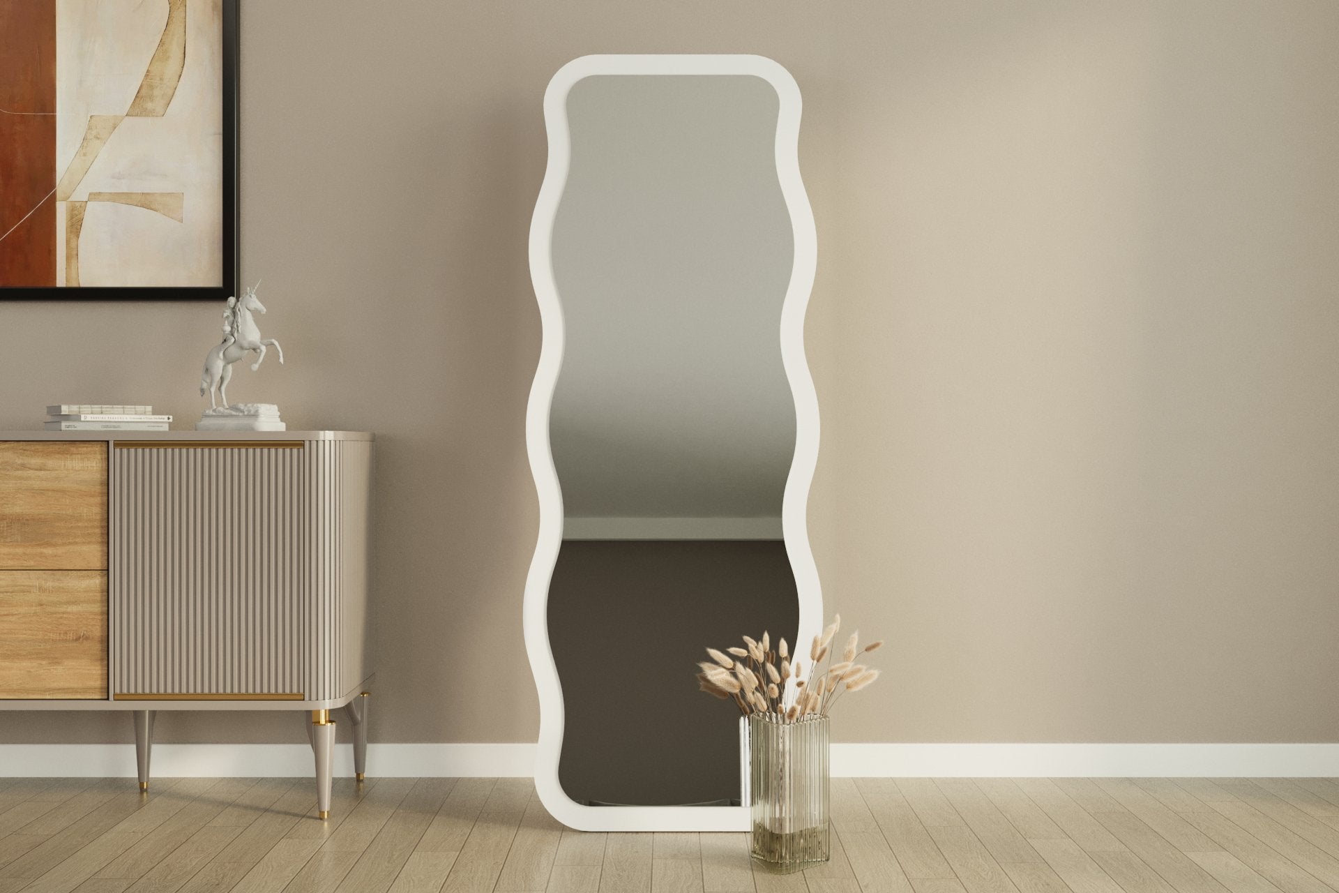 Espelho de parede elegante, 50 x 160 cm, 100% MDF, design ecológico Flotal-E, acabamento branco elegante | Perfeito para decoração e espaços modernos