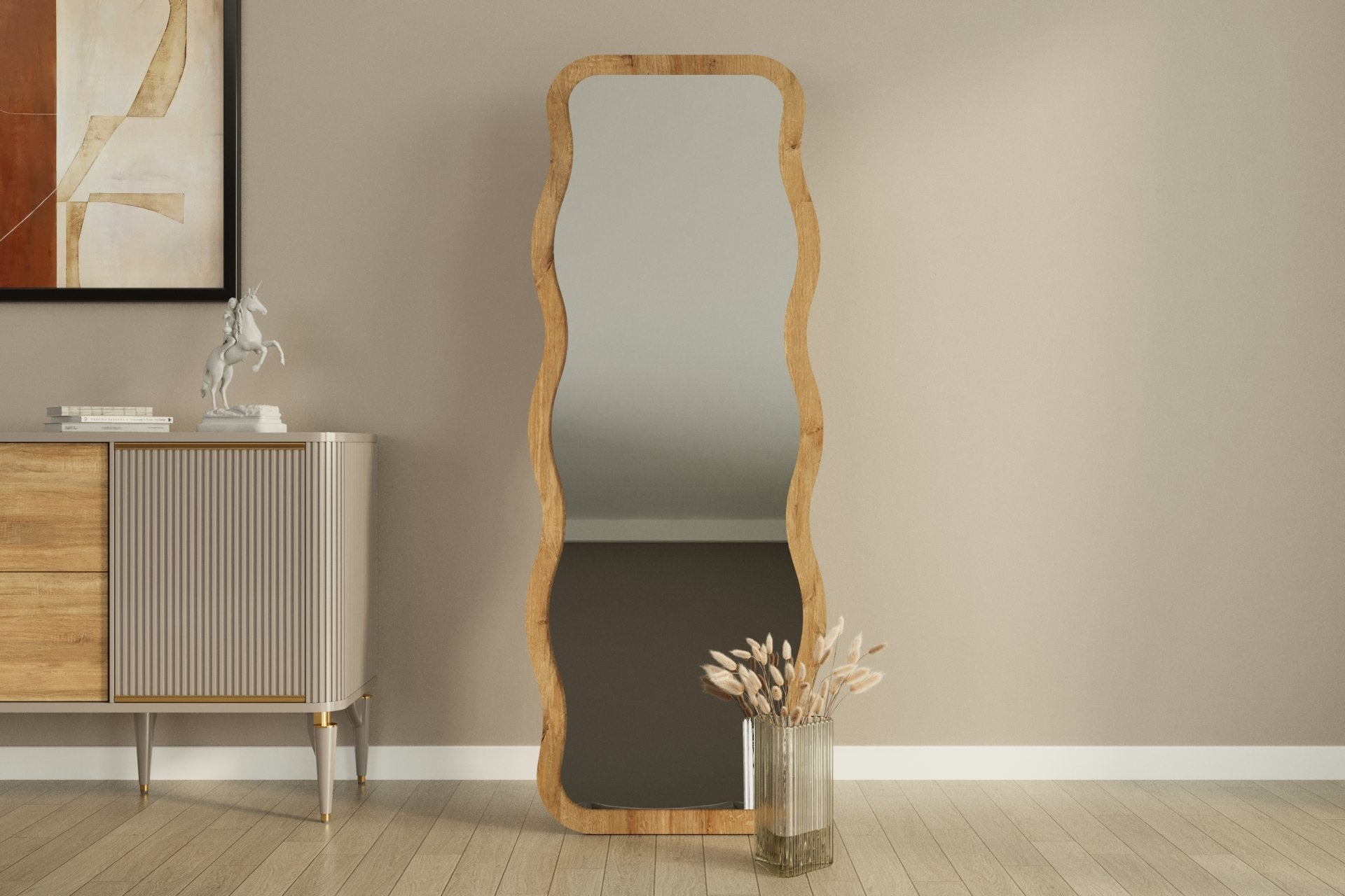 Espelho de parede elegante, 50 x 160 cm, 100% MDF, design ecológico Flotal-E, cor natural | Perfeito para decoração de casa e espaços modernos
