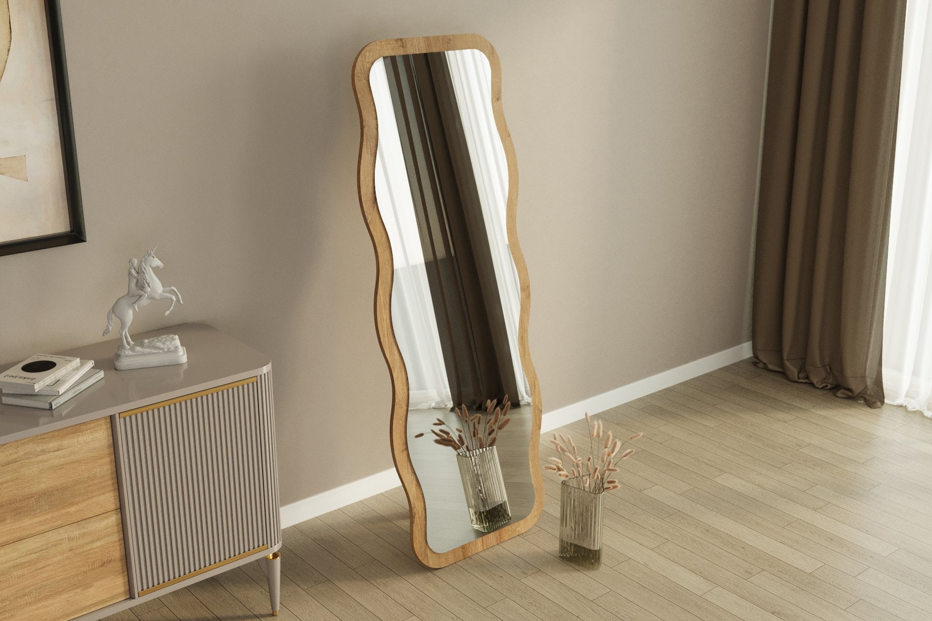 Espelho de parede elegante, 50 x 160 cm, 100% MDF, design ecológico Flotal-E, cor natural | Perfeito para decoração de casa e espaços modernos