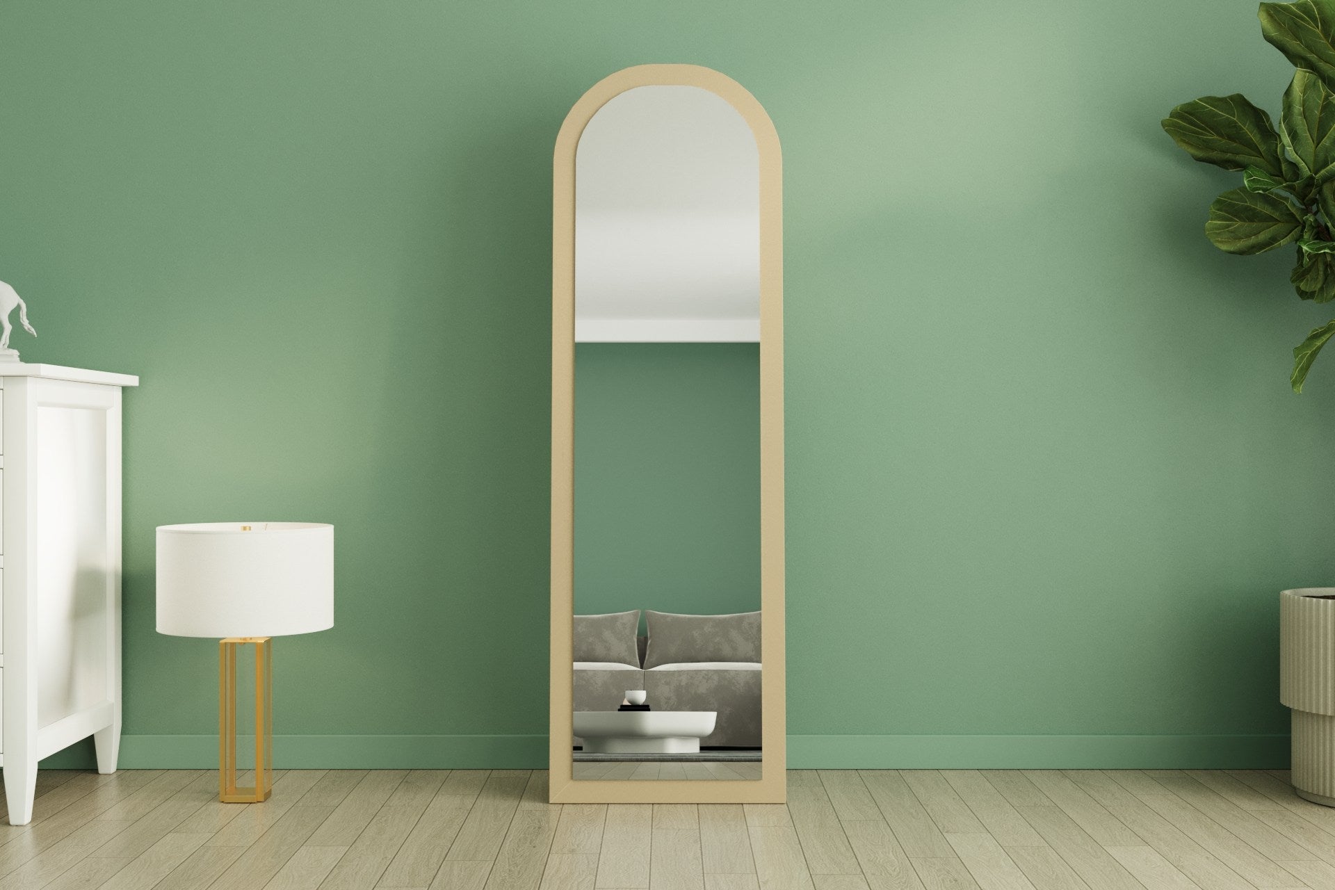 Espelho de parede elegante na cor areia, 50 x 160 x 2,2 cm | 100% MDF, design ecológico Flotal-E | Perfeito para decoração e espaços modernos