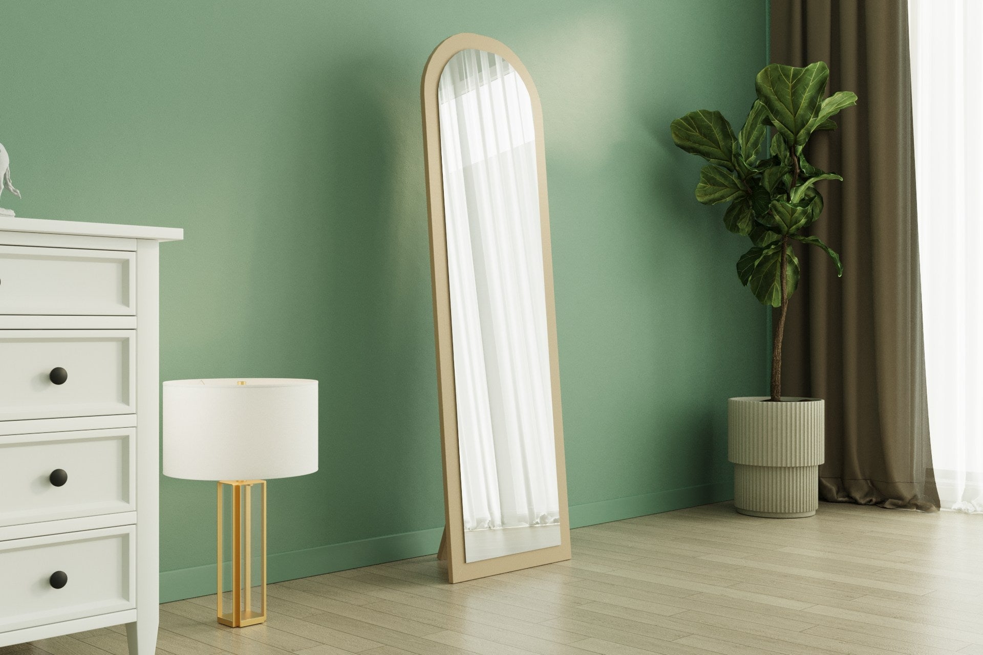 Espelho de parede elegante na cor areia, 50 x 160 x 2,2 cm | 100% MDF, design ecológico Flotal-E | Perfeito para decoração e espaços modernos