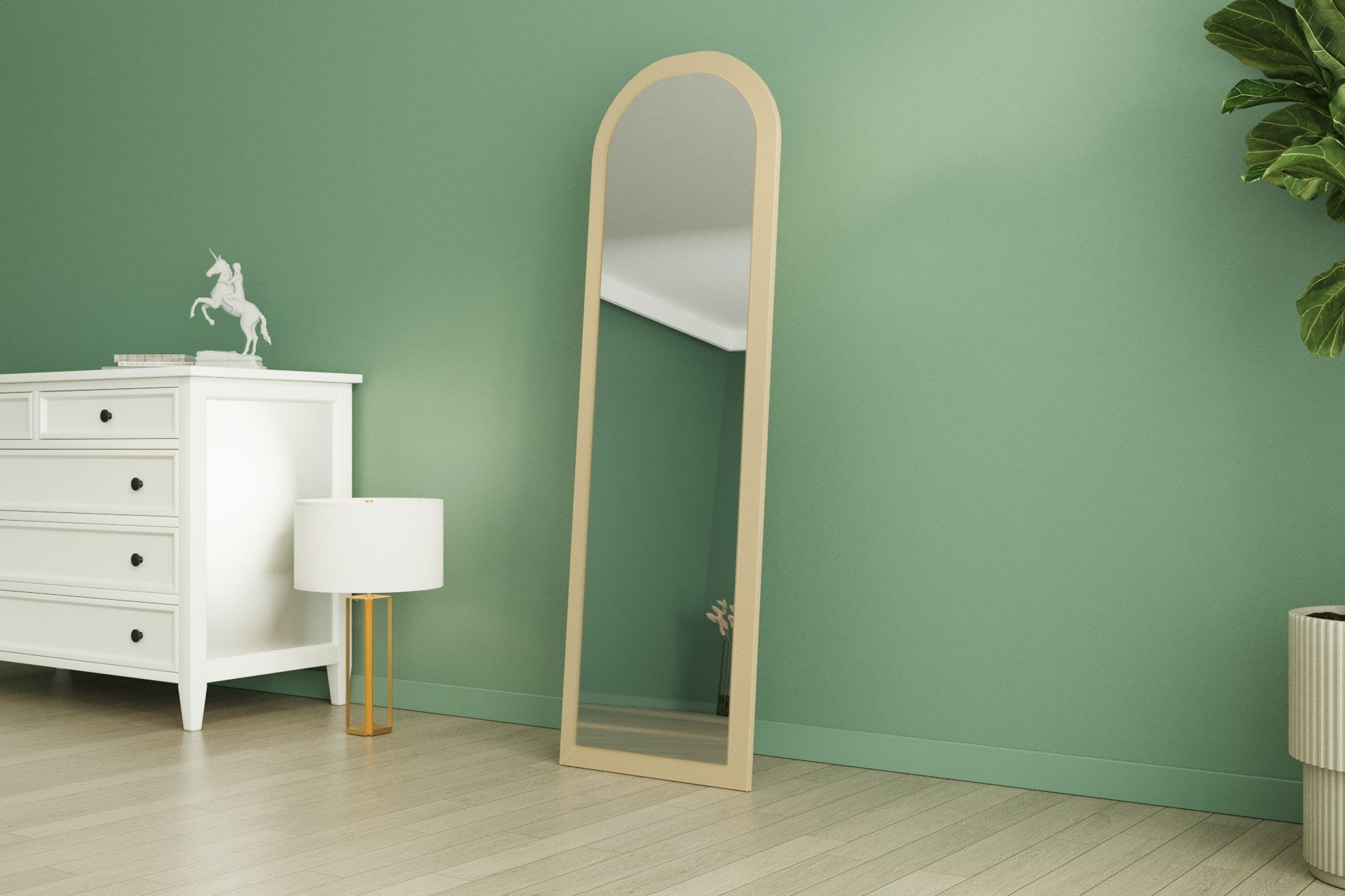 Espelho de parede elegante na cor areia, 50 x 160 x 2,2 cm | 100% MDF, design ecológico Flotal-E | Perfeito para decoração e espaços modernos