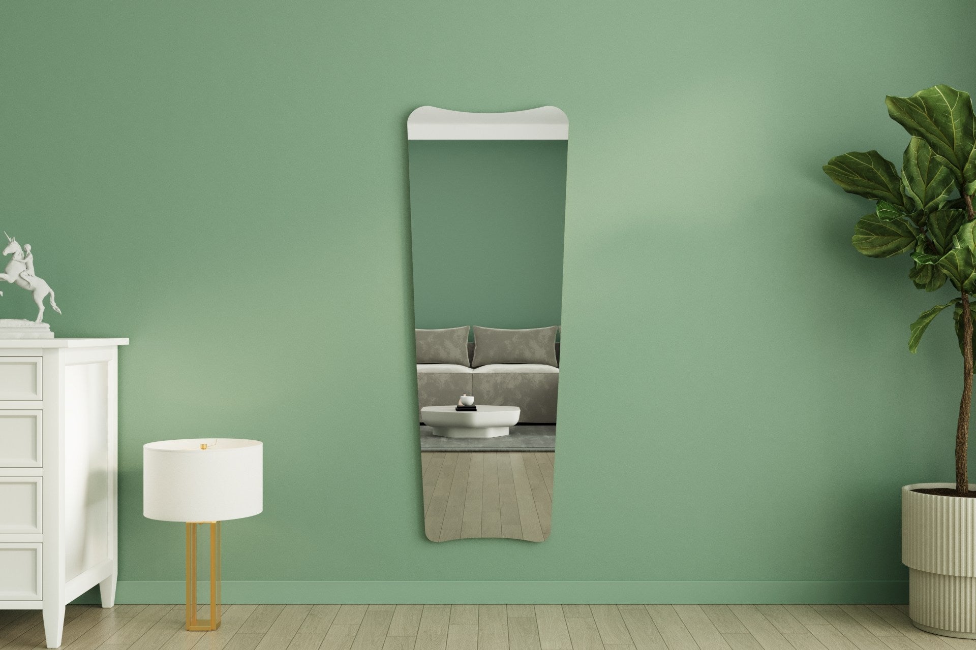 Espelho de parede elegante na cor areia, 55 x 150 x 2,2 cm | 100% MDF, design ecológico Flotal-E | Perfeito para decoração e espaços modernos