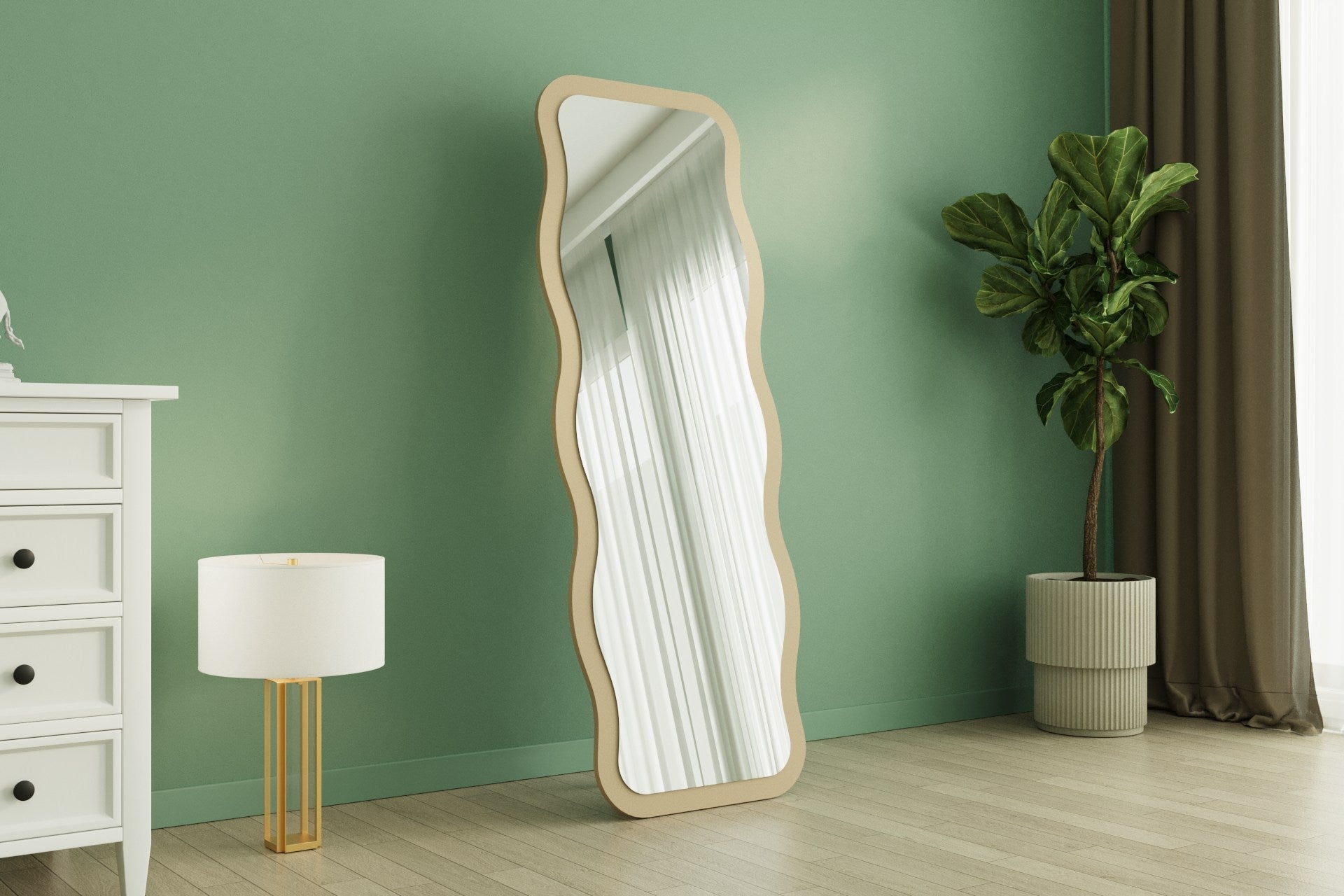 Espelho de parede elegante na cor areia, 50 x 160 x 2,2 cm | 100% MDF, design ecológico Flotal-E | Perfeito para decoração e espaços modernos