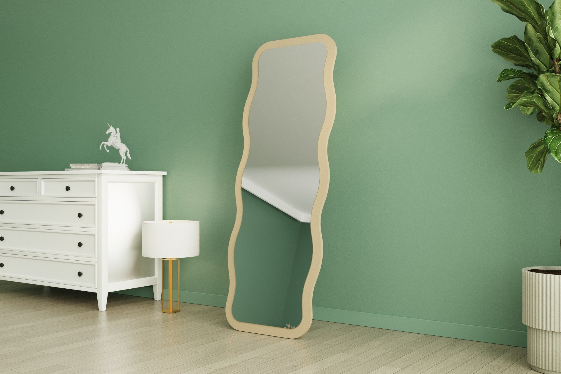 Espelho de parede elegante na cor areia, 50 x 160 x 2,2 cm | 100% MDF, design ecológico Flotal-E | Perfeito para decoração e espaços modernos